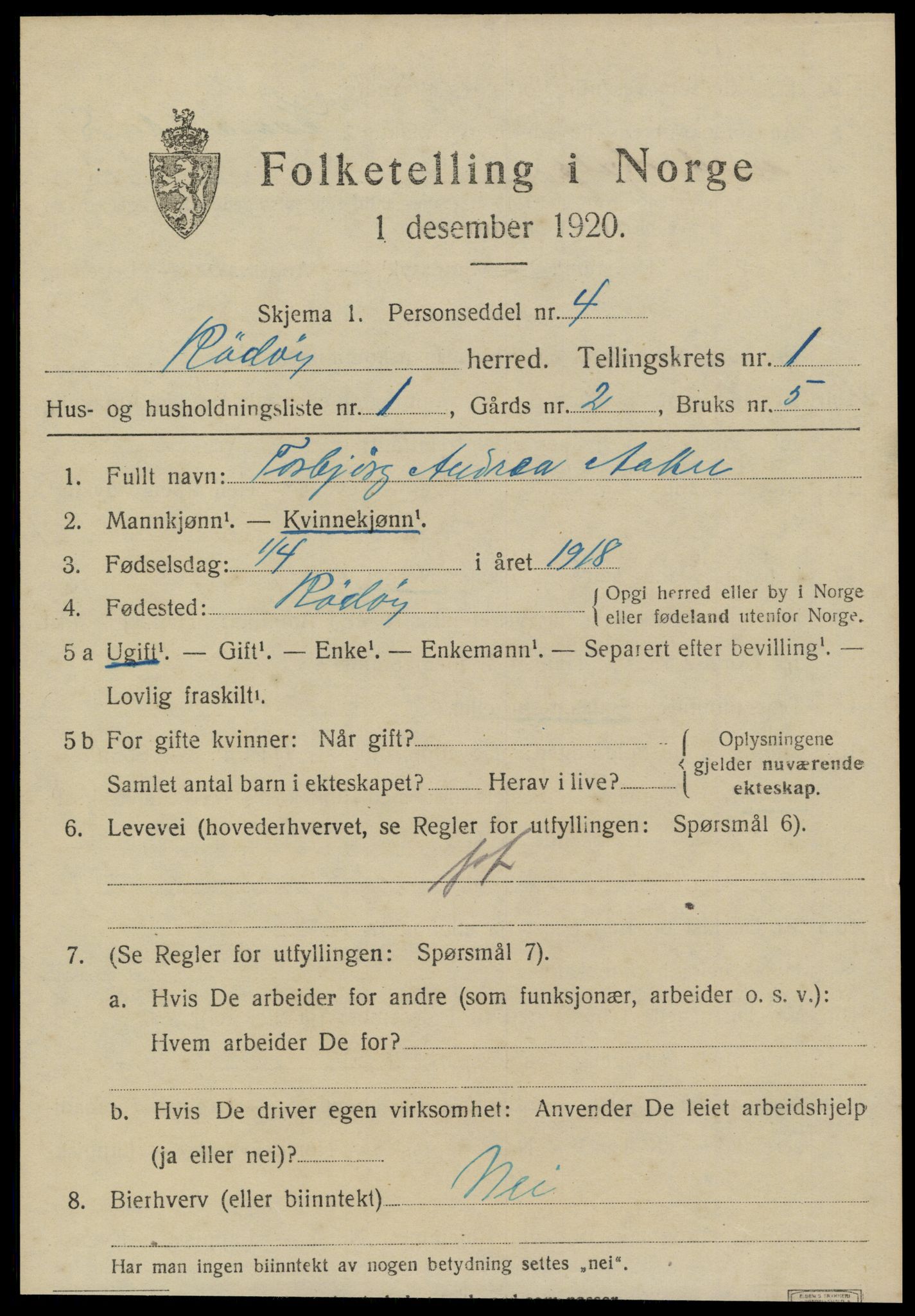 SAT, 1920 census for Rødøy, 1920, p. 972