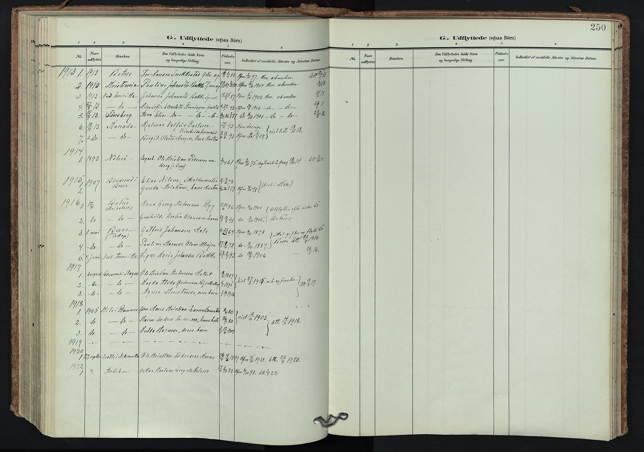 Våle kirkebøker, SAKO/A-334/F/Fa/L0012: Parish register (official) no. I 12, 1907-1934, p. 250
