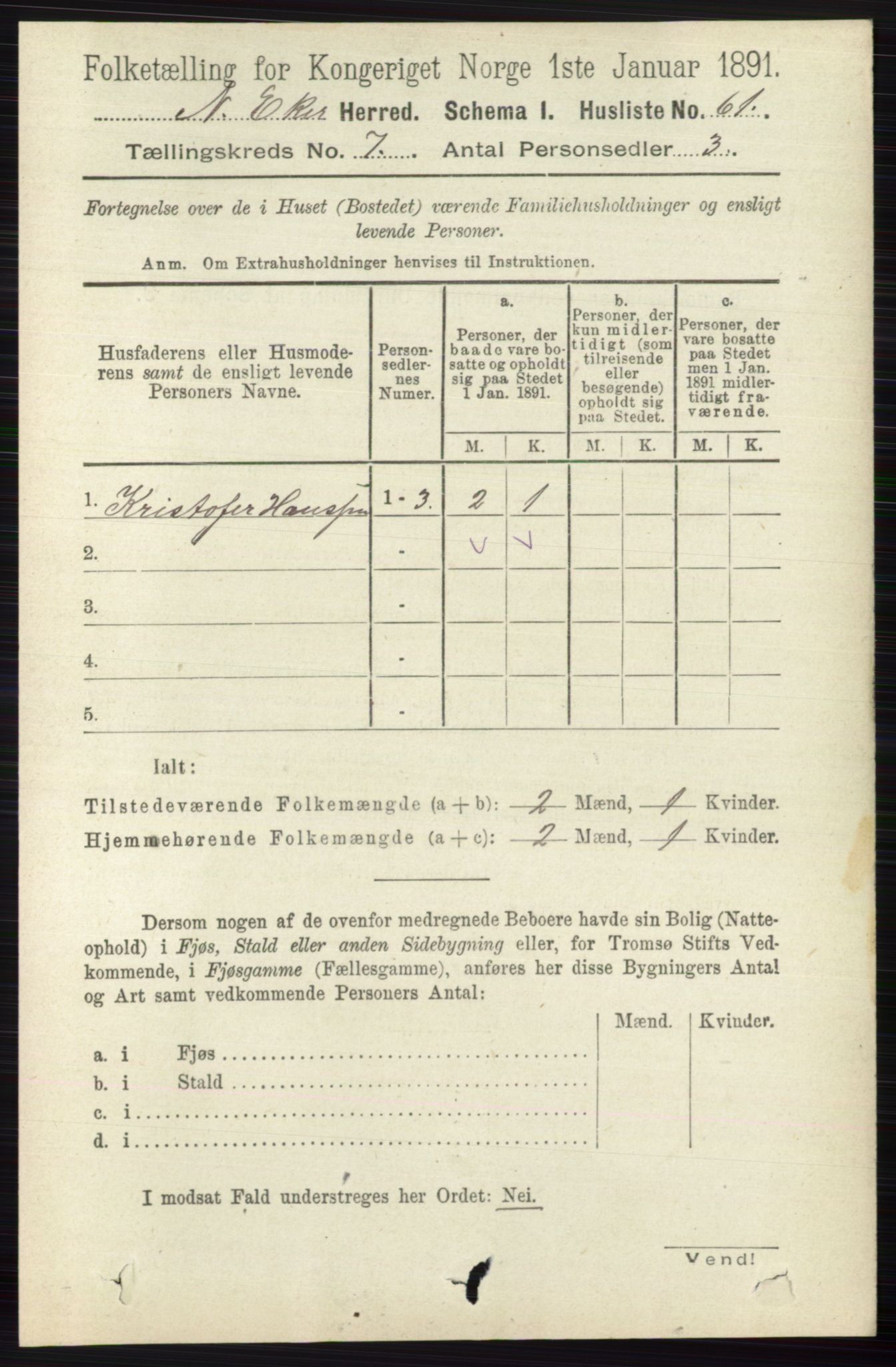 RA, 1891 census for 0625 Nedre Eiker, 1891, p. 3400