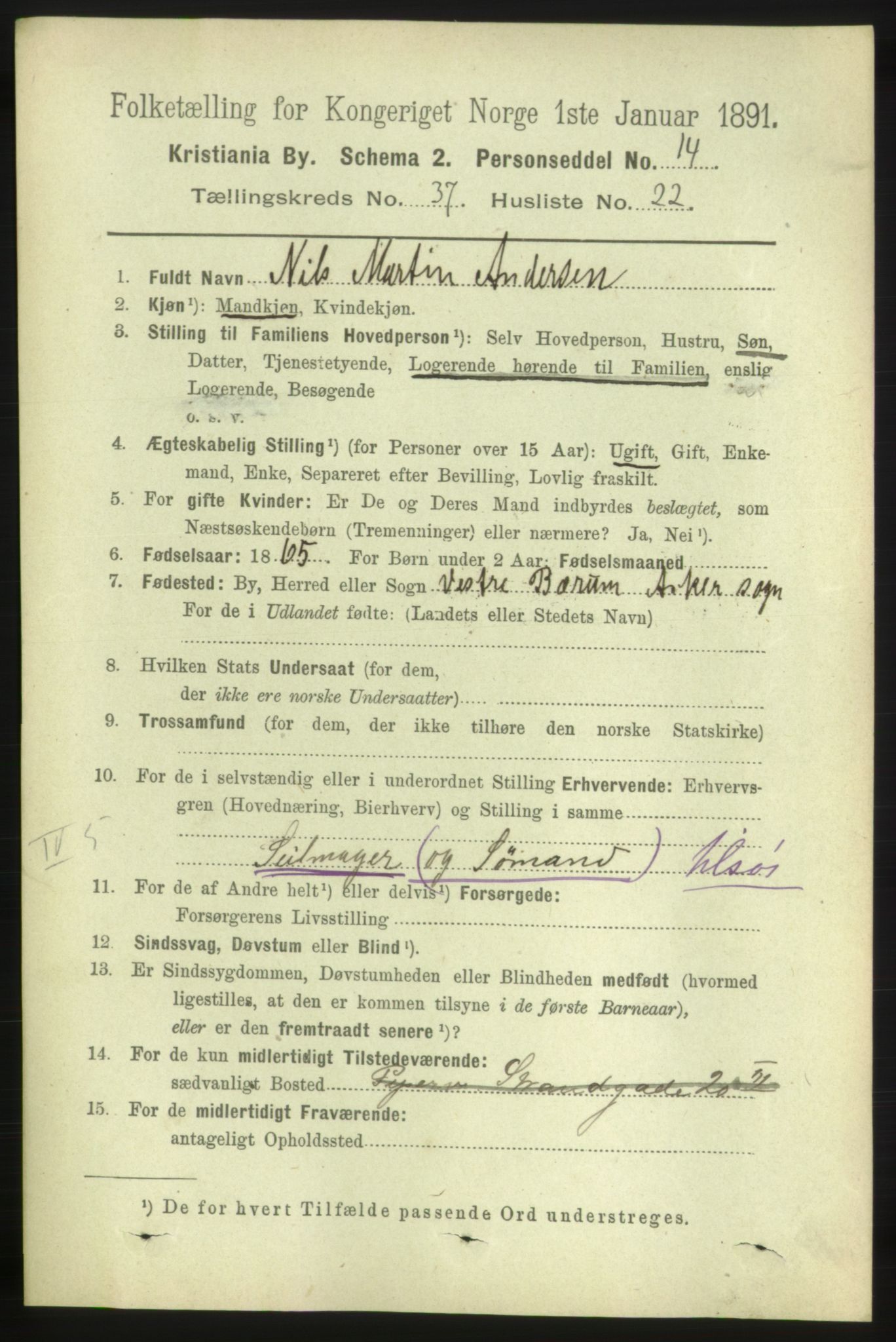 RA, 1891 census for 0301 Kristiania, 1891, p. 20993