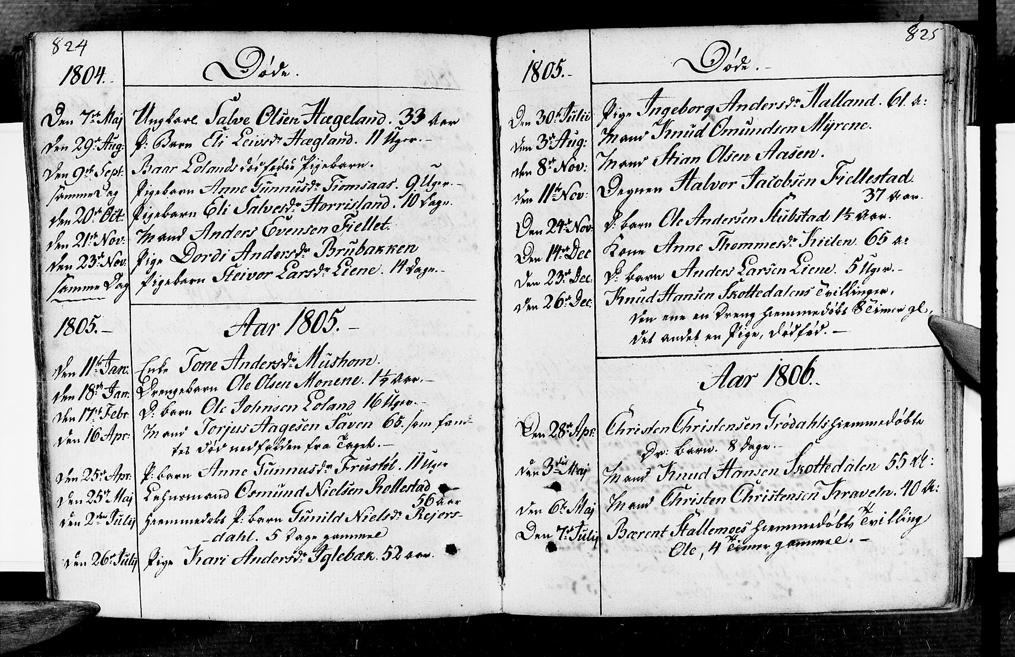 Vennesla sokneprestkontor, SAK/1111-0045/Fa/Fac/L0002: Parish register (official) no. A 2, 1785-1834, p. 824-825