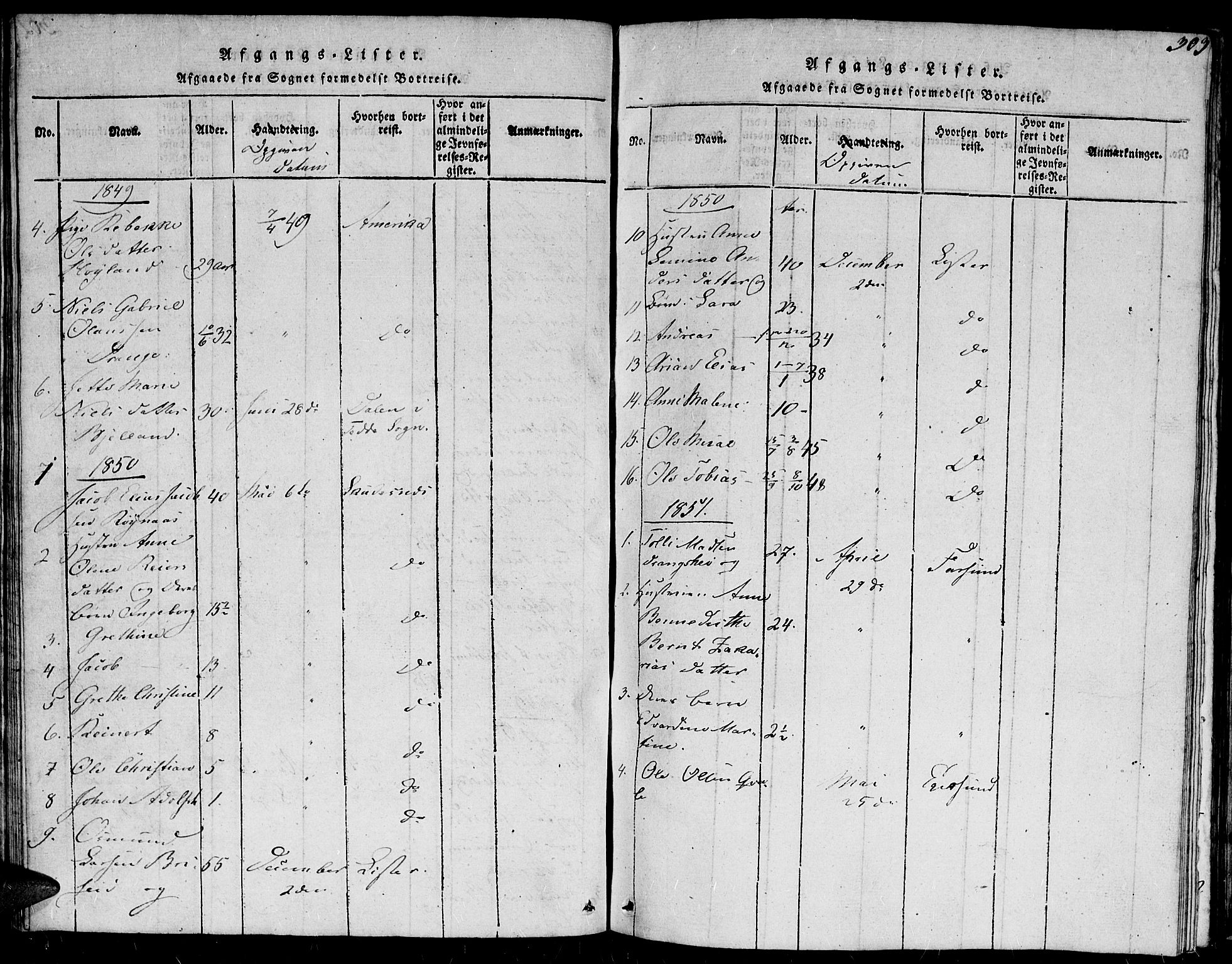 Herad sokneprestkontor, AV/SAK-1111-0018/F/Fb/Fba/L0001: Parish register (copy) no. B 1, 1815-1852, p. 303