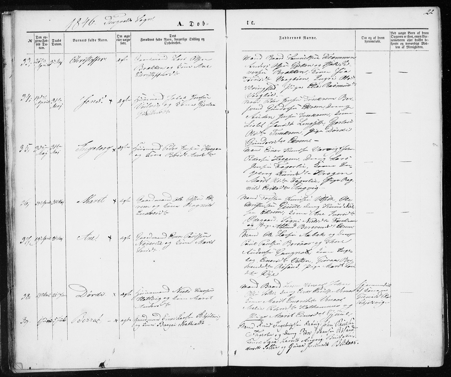 Ministerialprotokoller, klokkerbøker og fødselsregistre - Møre og Romsdal, AV/SAT-A-1454/586/L0984: Parish register (official) no. 586A10, 1844-1856, p. 22