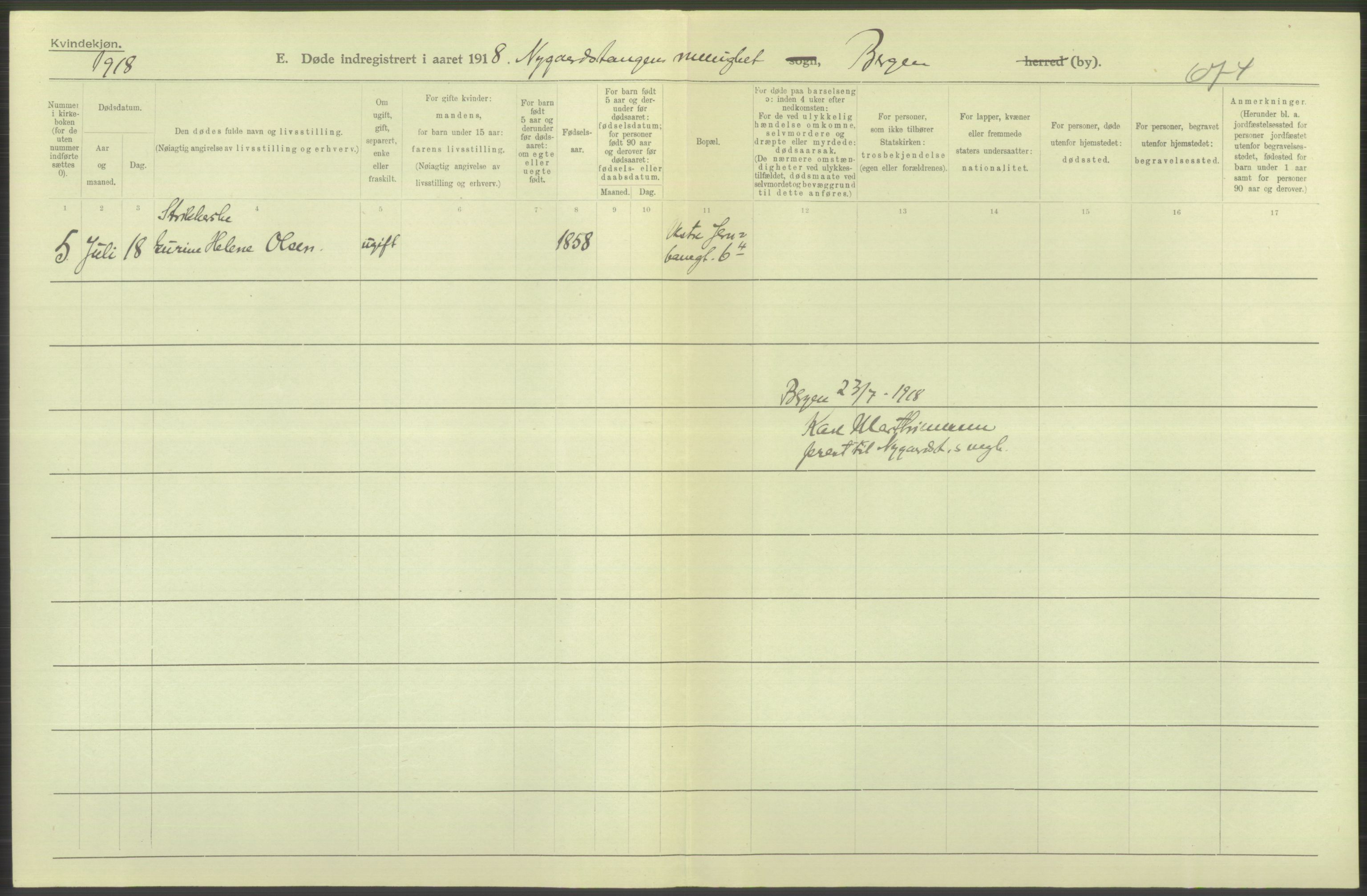 Statistisk sentralbyrå, Sosiodemografiske emner, Befolkning, AV/RA-S-2228/D/Df/Dfb/Dfbh/L0039: Bergen: Døde., 1918, p. 490