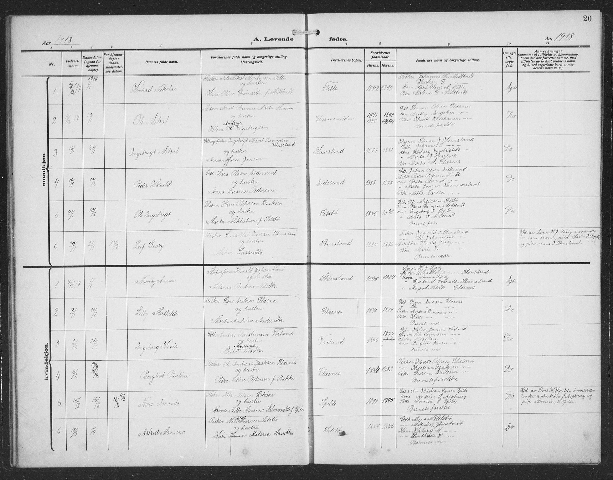 Sund sokneprestembete, SAB/A-99930: Parish register (copy) no. C 1, 1913-1928, p. 20