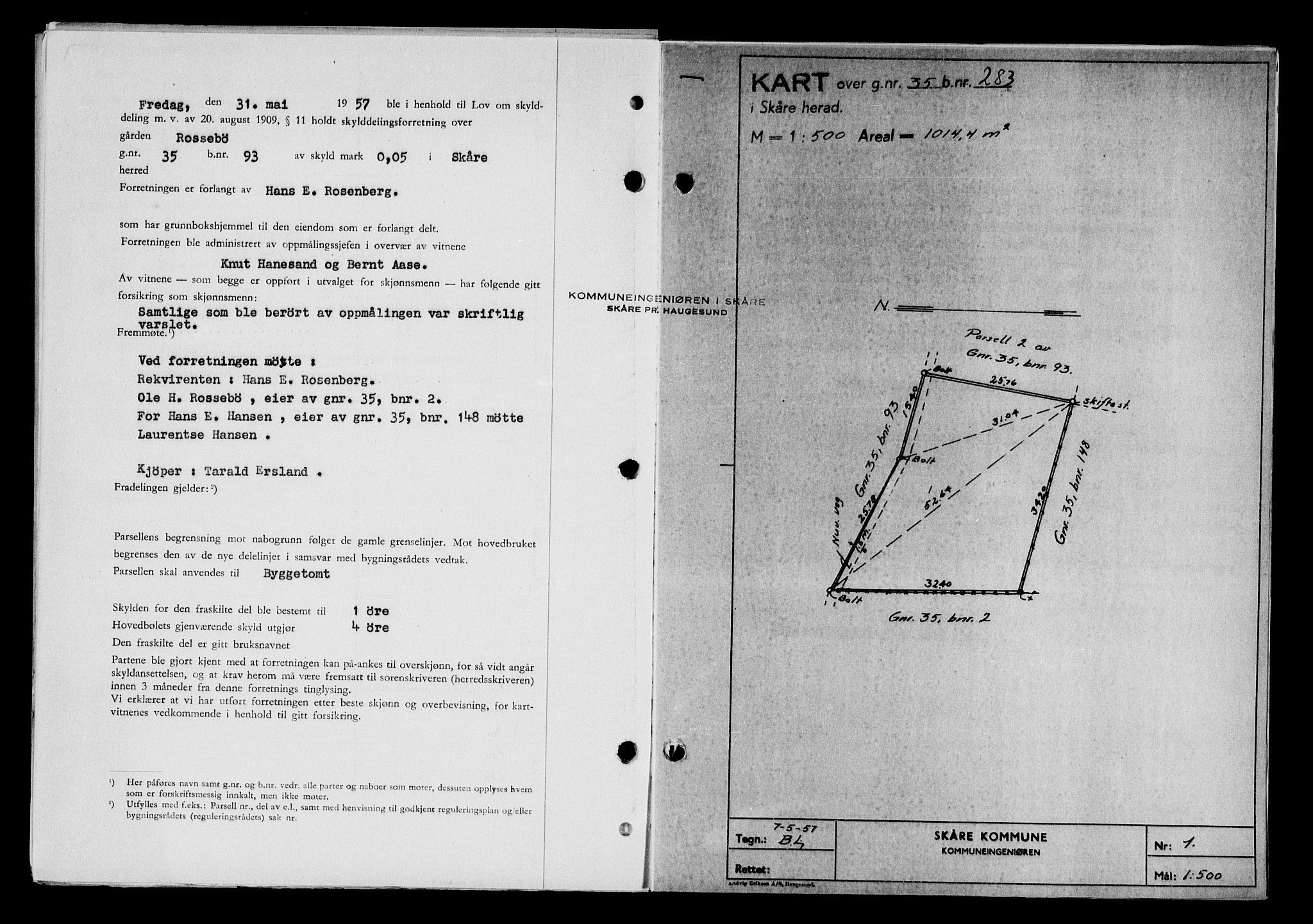 Karmsund sorenskriveri, SAST/A-100311/01/II/IIB/L0125: Mortgage book no. 105A, 1957-1957, Diary no: : 1833/1957