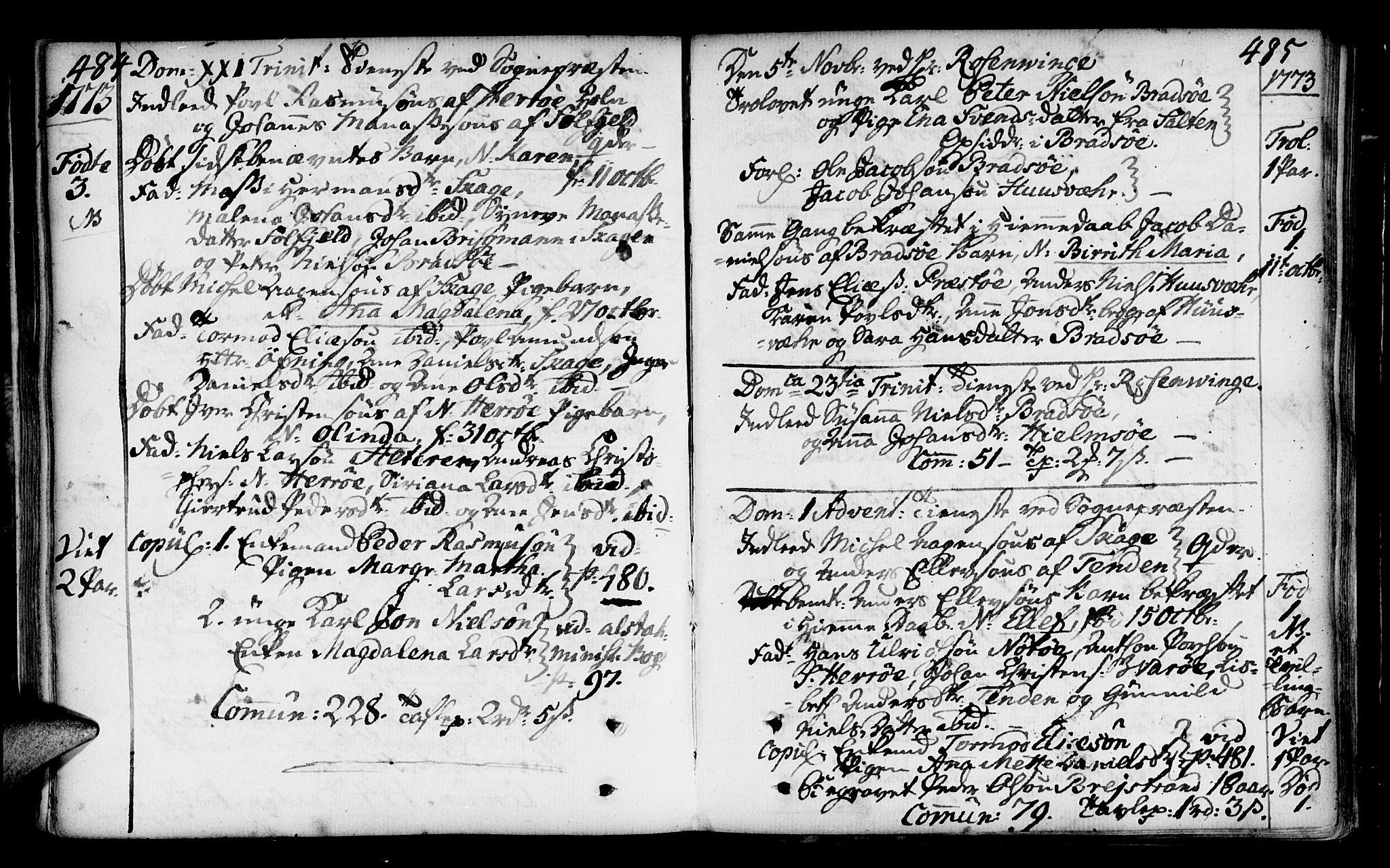 Ministerialprotokoller, klokkerbøker og fødselsregistre - Nordland, SAT/A-1459/817/L0260: Parish register (official) no. 817A02 /2, 1768-1776, p. 484-485