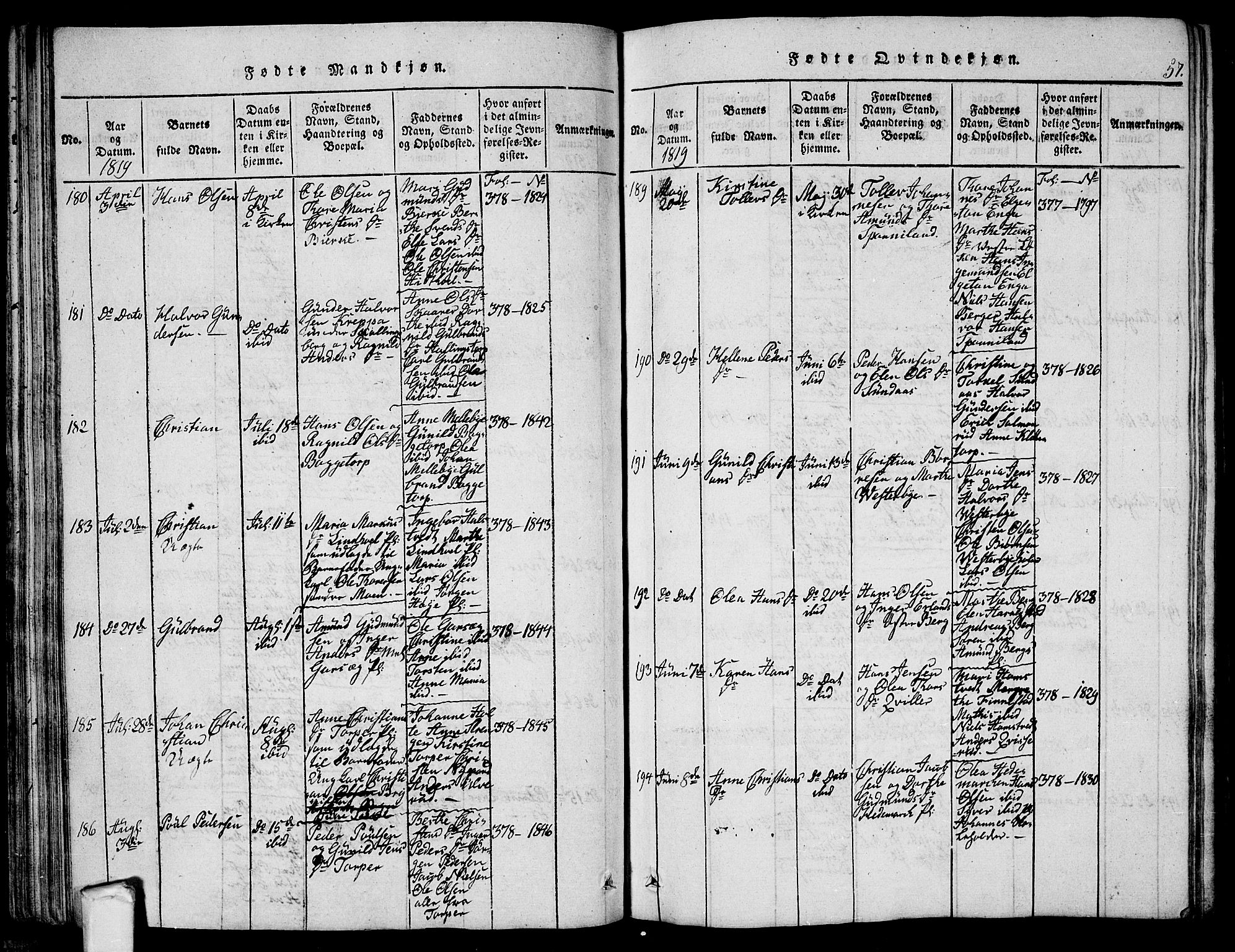 Eidsberg prestekontor Kirkebøker, AV/SAO-A-10905/G/Ga/L0001: Parish register (copy) no. I 1, 1814-1831, p. 57