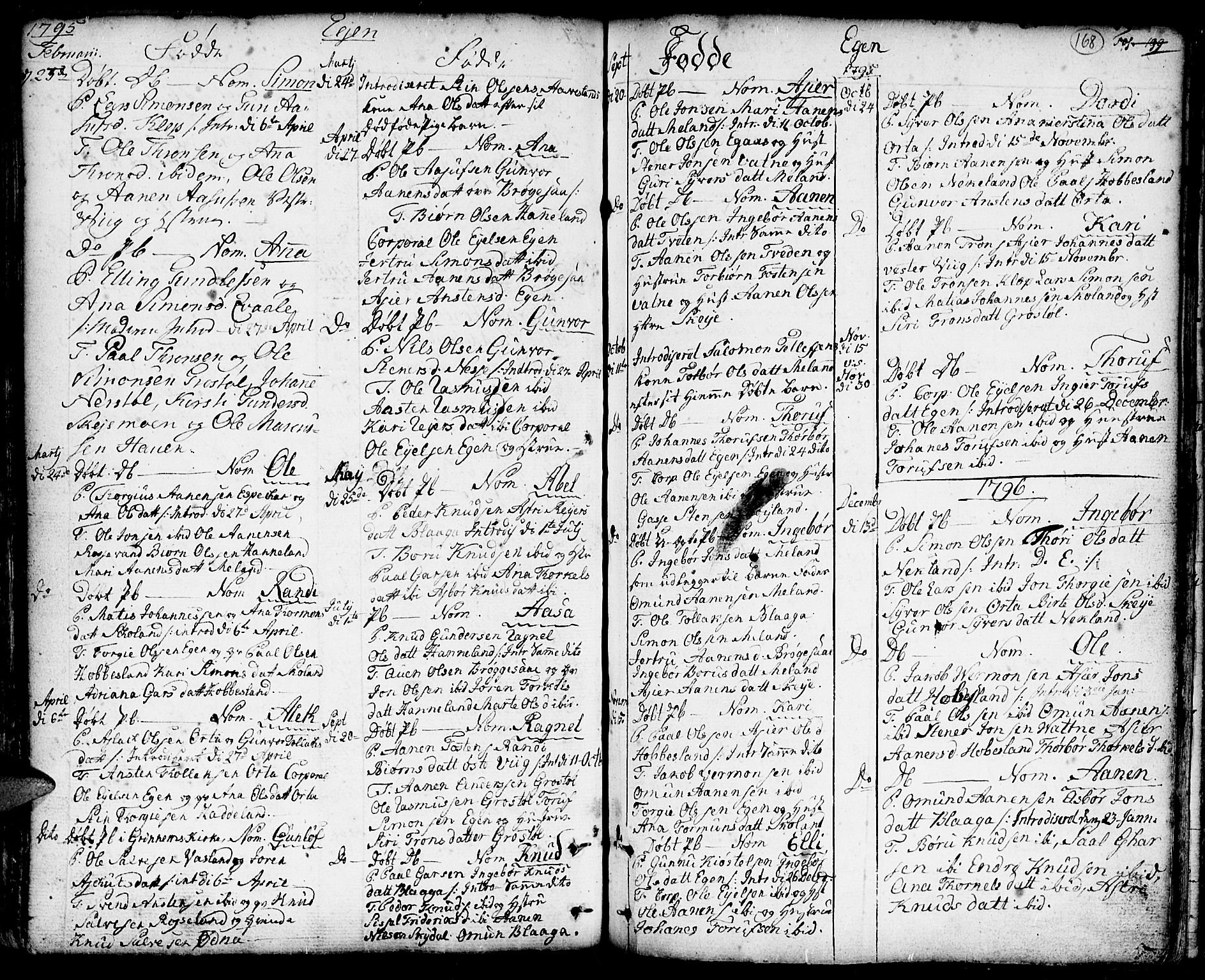 Hægebostad sokneprestkontor, SAK/1111-0024/F/Fa/Faa/L0001: Parish register (official) no. A 1 /2, 1760-1823, p. 168