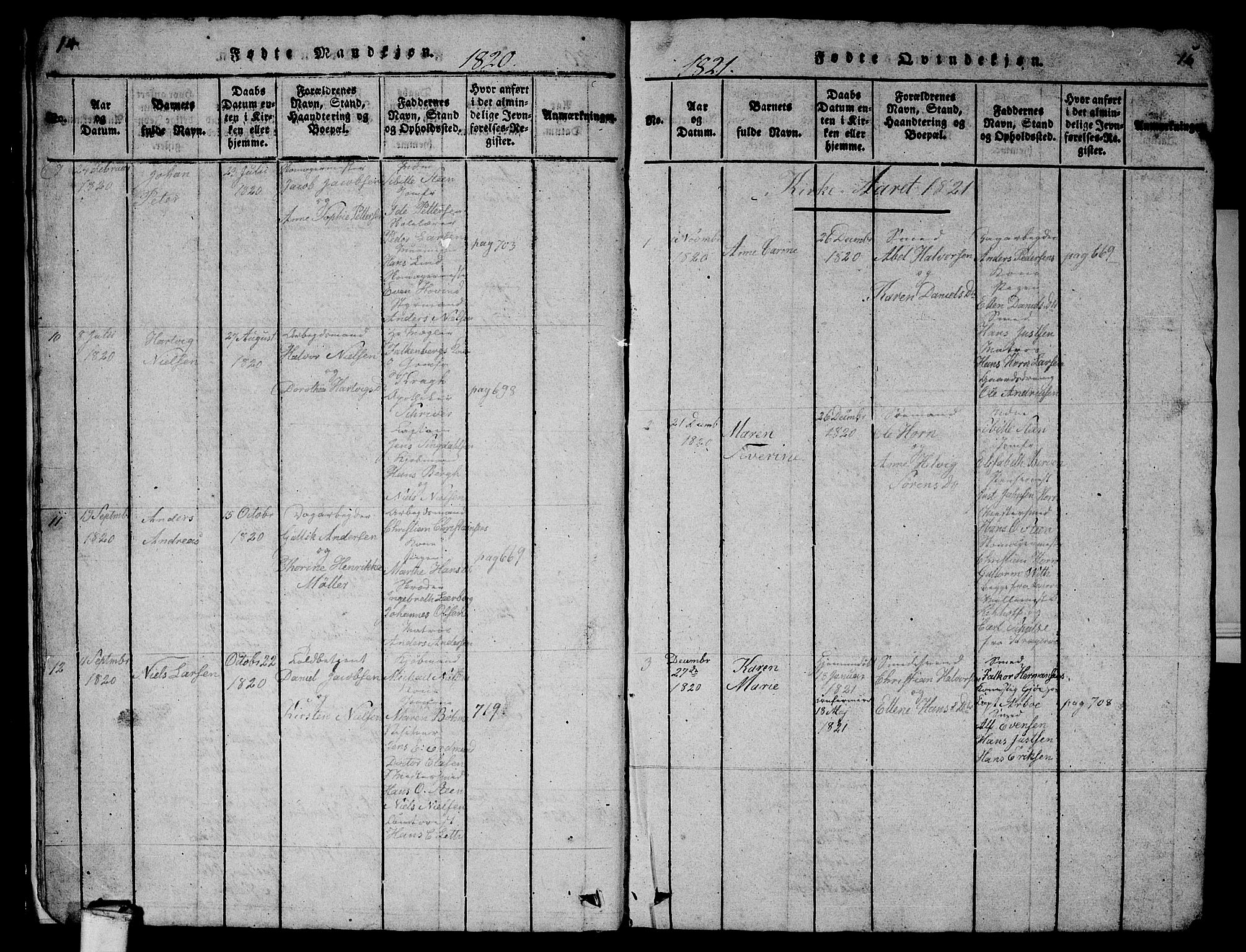 Larvik kirkebøker, AV/SAKO-A-352/G/Gb/L0001: Parish register (copy) no. II 1, 1818-1843, p. 14-15