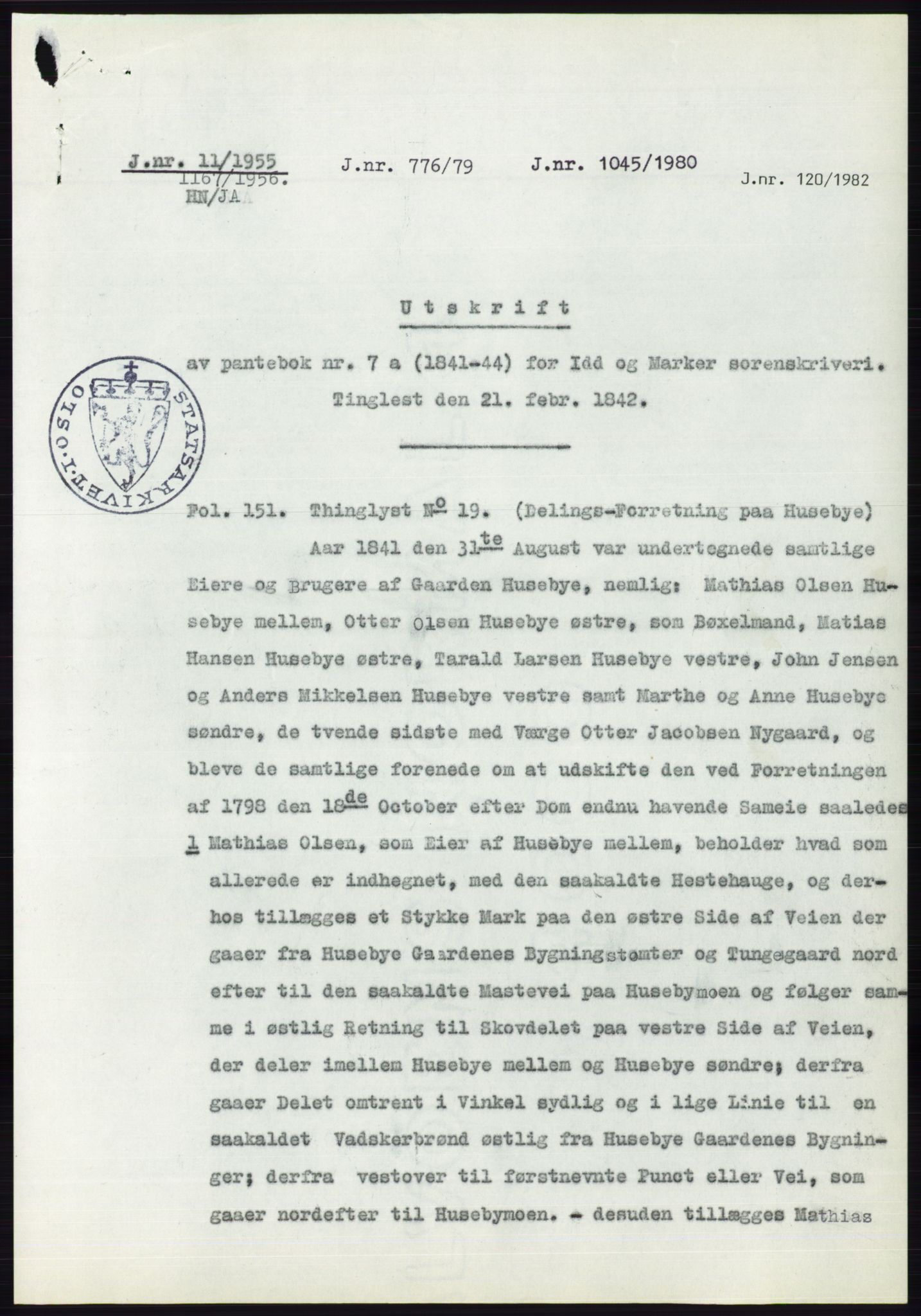 Statsarkivet i Oslo, SAO/A-10621/Z/Zd/L0002: Avskrifter, j.nr 5-691/1955, 1955, p. 13