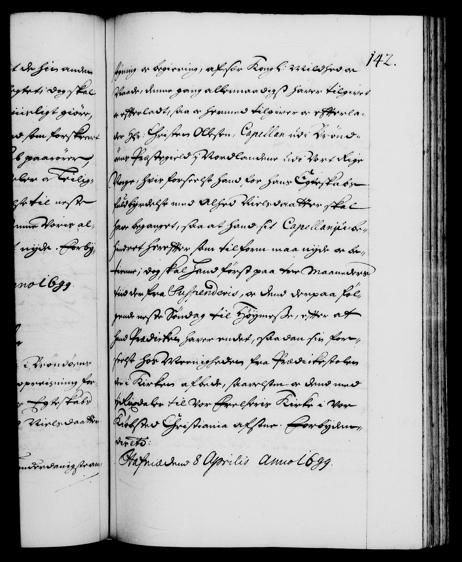 Danske Kanselli 1572-1799, RA/EA-3023/F/Fc/Fca/Fcaa/L0017: Norske registre (mikrofilm), 1698-1699, p. 142a