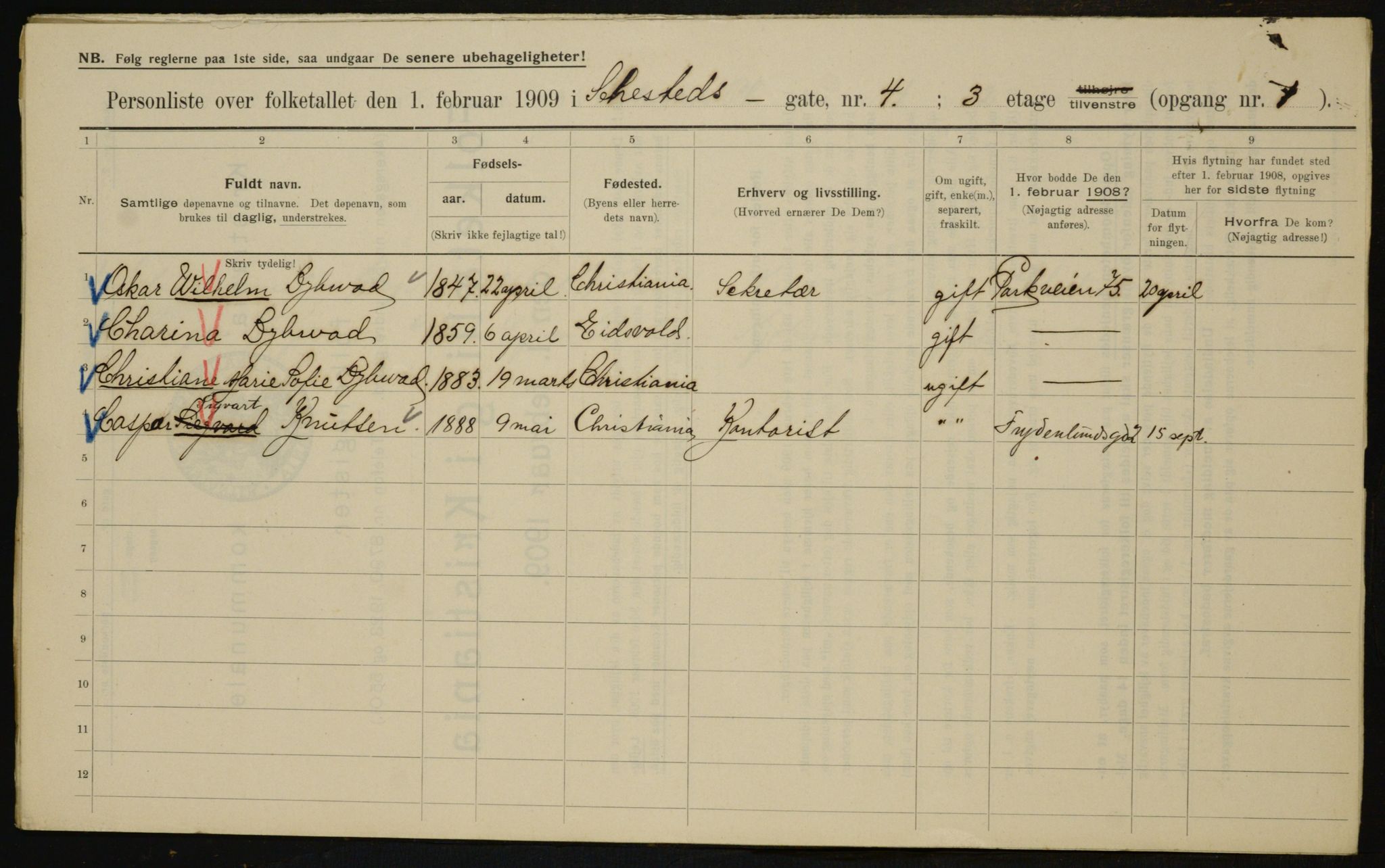 OBA, Municipal Census 1909 for Kristiania, 1909, p. 85142