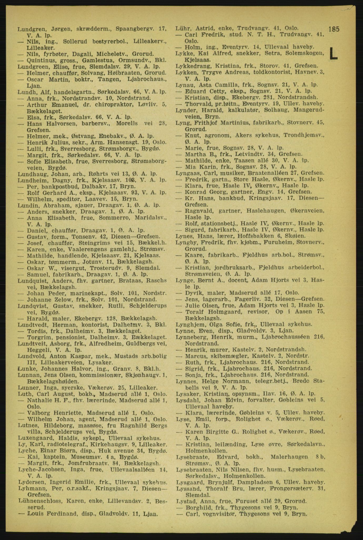 Aker adressebok/adressekalender, PUBL/001/A/004: Aker adressebok, 1929, p. 185