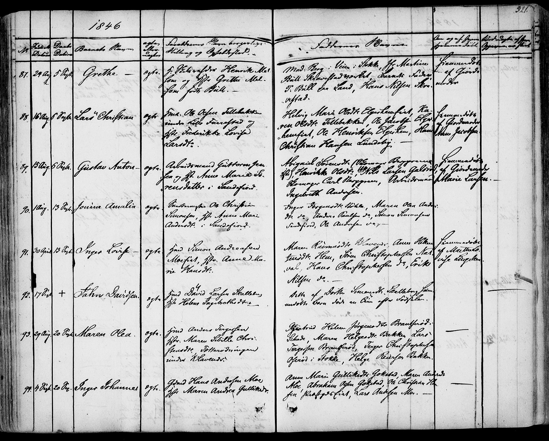 Sandar kirkebøker, SAKO/A-243/F/Fa/L0005: Parish register (official) no. 5, 1832-1847, p. 320-321