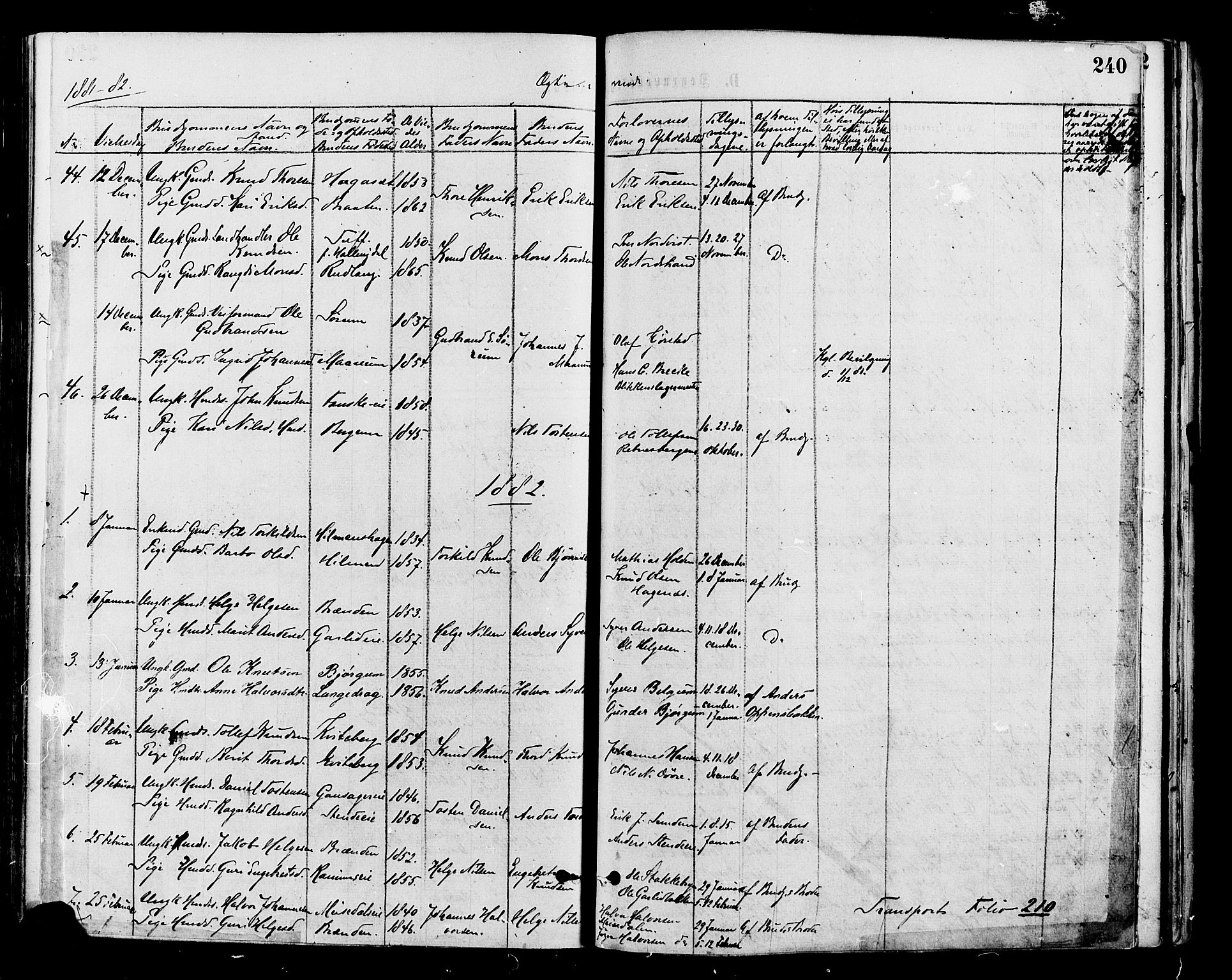 Nord-Aurdal prestekontor, SAH/PREST-132/H/Ha/Haa/L0009: Parish register (official) no. 9, 1876-1882, p. 240