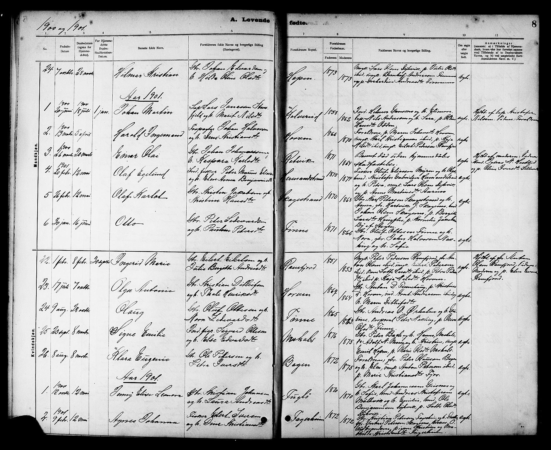 Ministerialprotokoller, klokkerbøker og fødselsregistre - Nord-Trøndelag, SAT/A-1458/780/L0652: Parish register (copy) no. 780C04, 1899-1911, p. 8