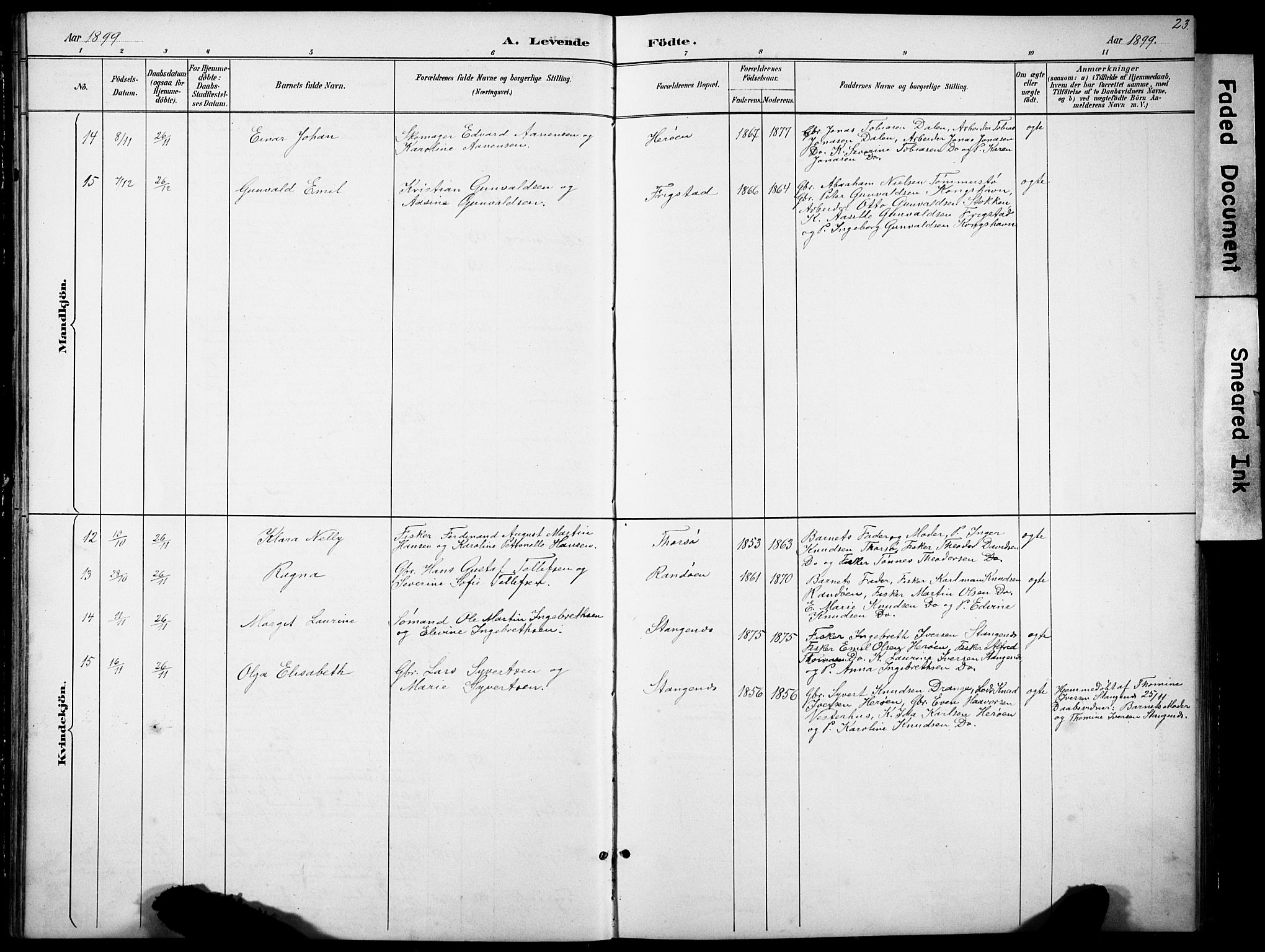 Oddernes sokneprestkontor, SAK/1111-0033/F/Fb/Fbb/L0002: Parish register (copy) no. B 2, 1889-1933, p. 23