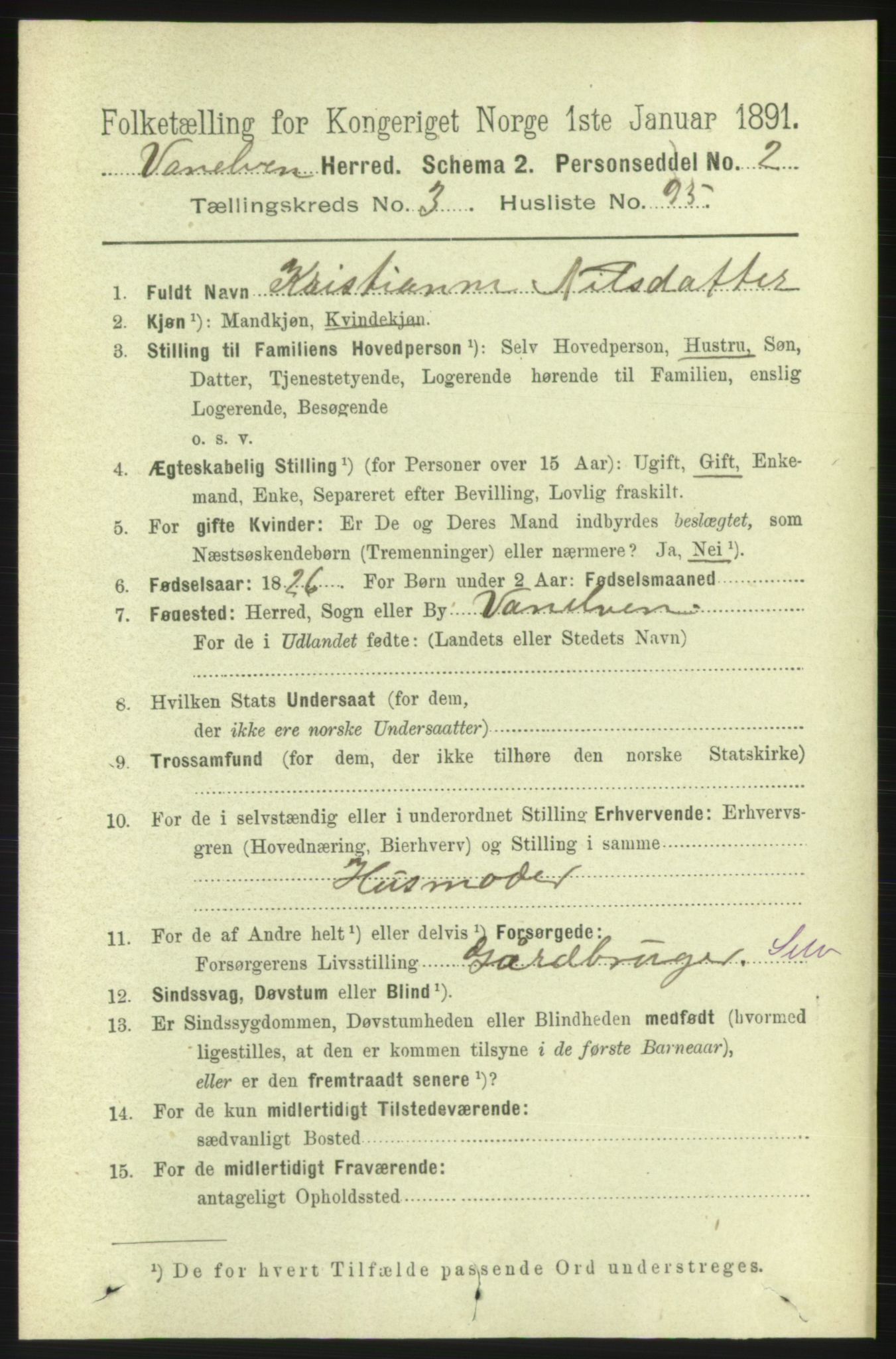 RA, 1891 census for 1511 Vanylven, 1891, p. 1750