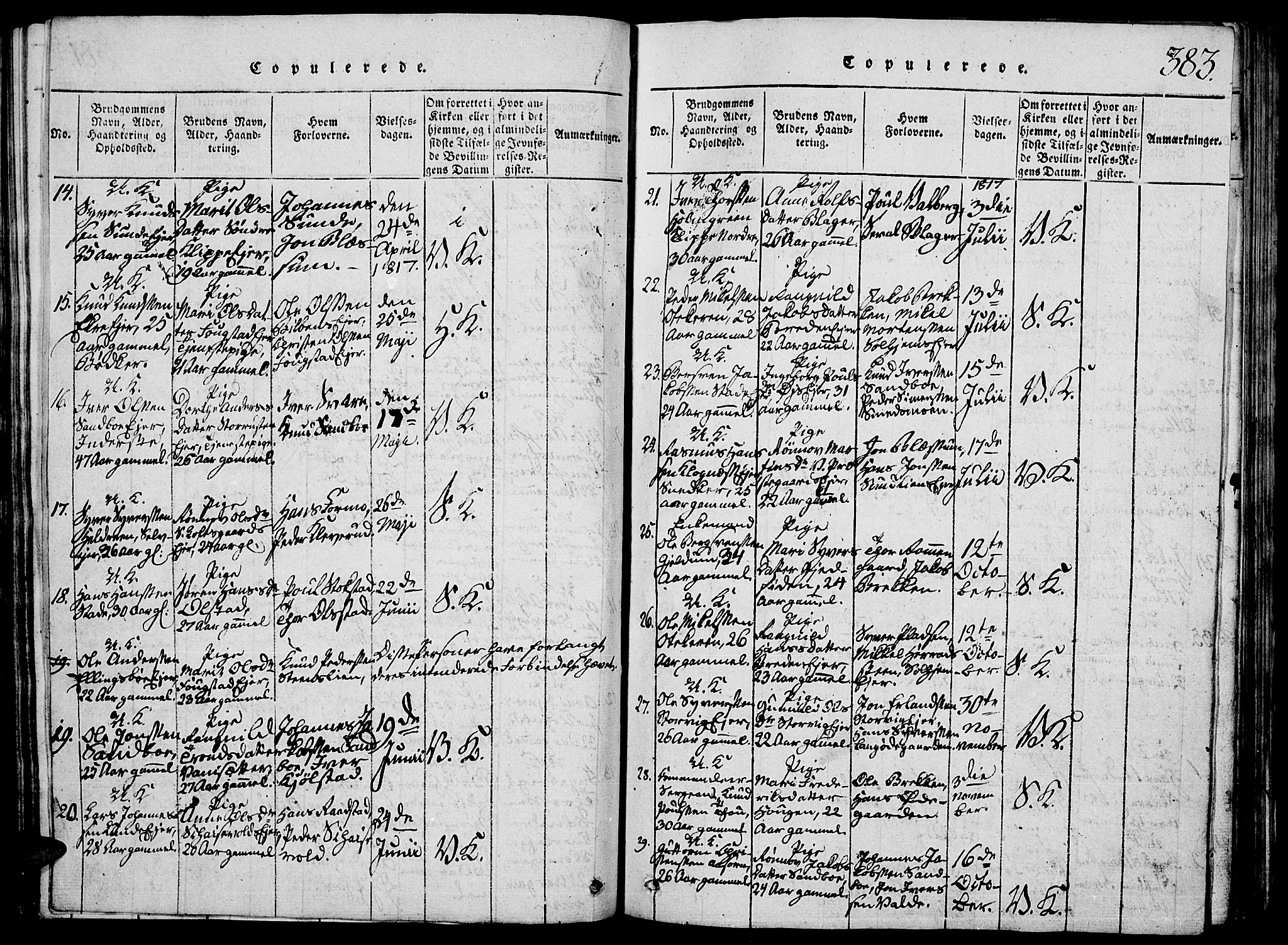 Vågå prestekontor, SAH/PREST-076/H/Ha/Hab/L0001: Parish register (copy) no. 1, 1815-1827, p. 382-383