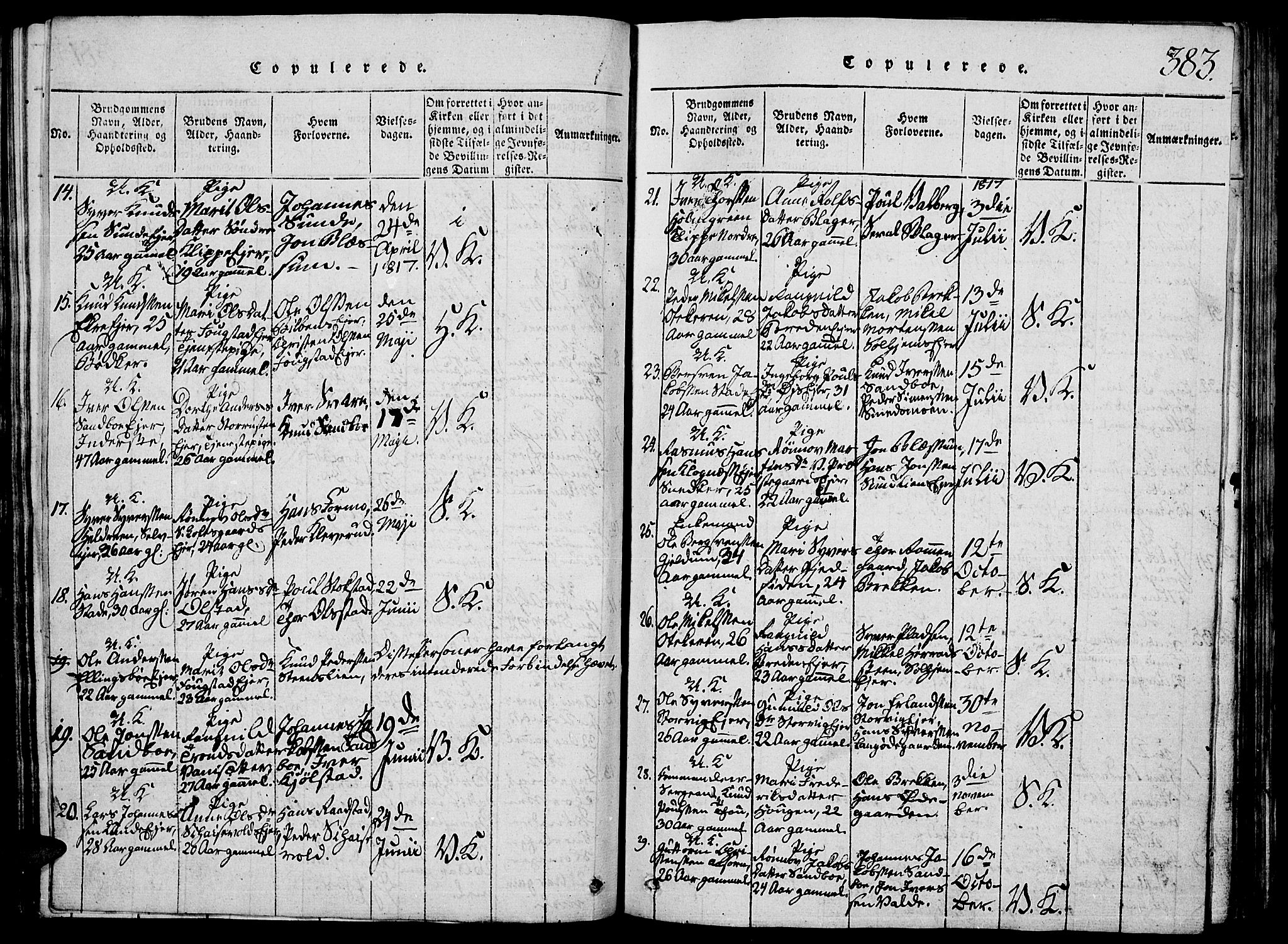 Vågå prestekontor, AV/SAH-PREST-076/H/Ha/Hab/L0001: Parish register (copy) no. 1, 1815-1827, p. 382-383