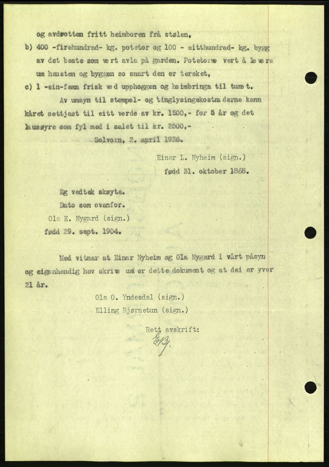 Indre Sogn tingrett, AV/SAB-A-3301/1/G/Gb/Gba/L0030: Mortgage book no. 30, 1935-1937, Deed date: 03.04.1936