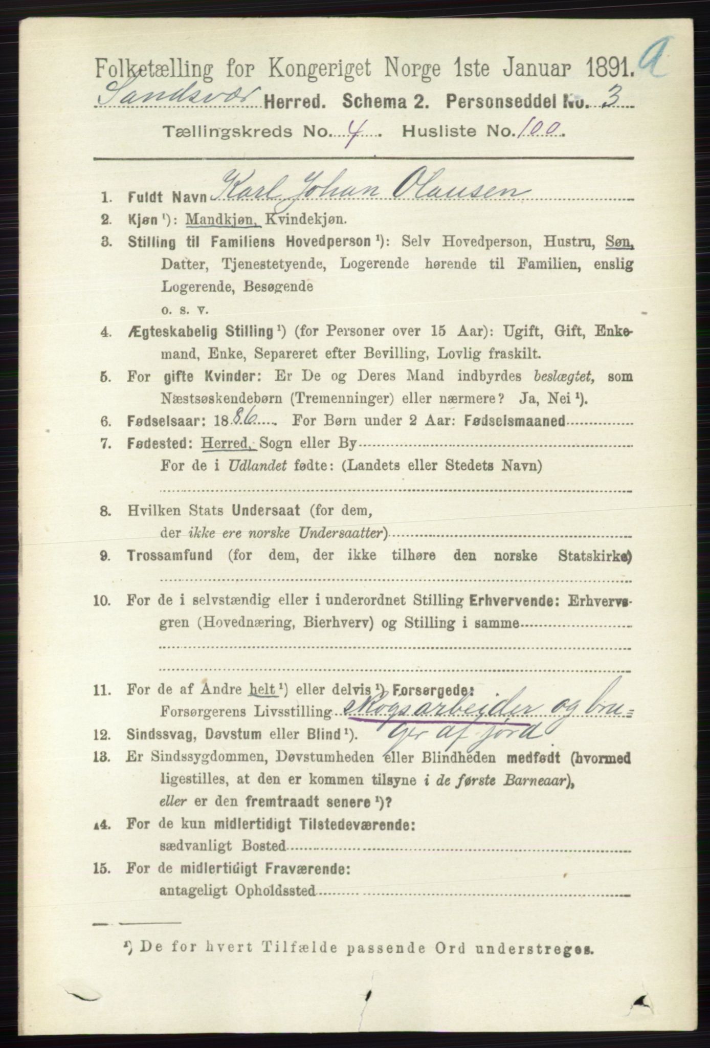 RA, 1891 census for 0629 Sandsvær, 1891, p. 2429