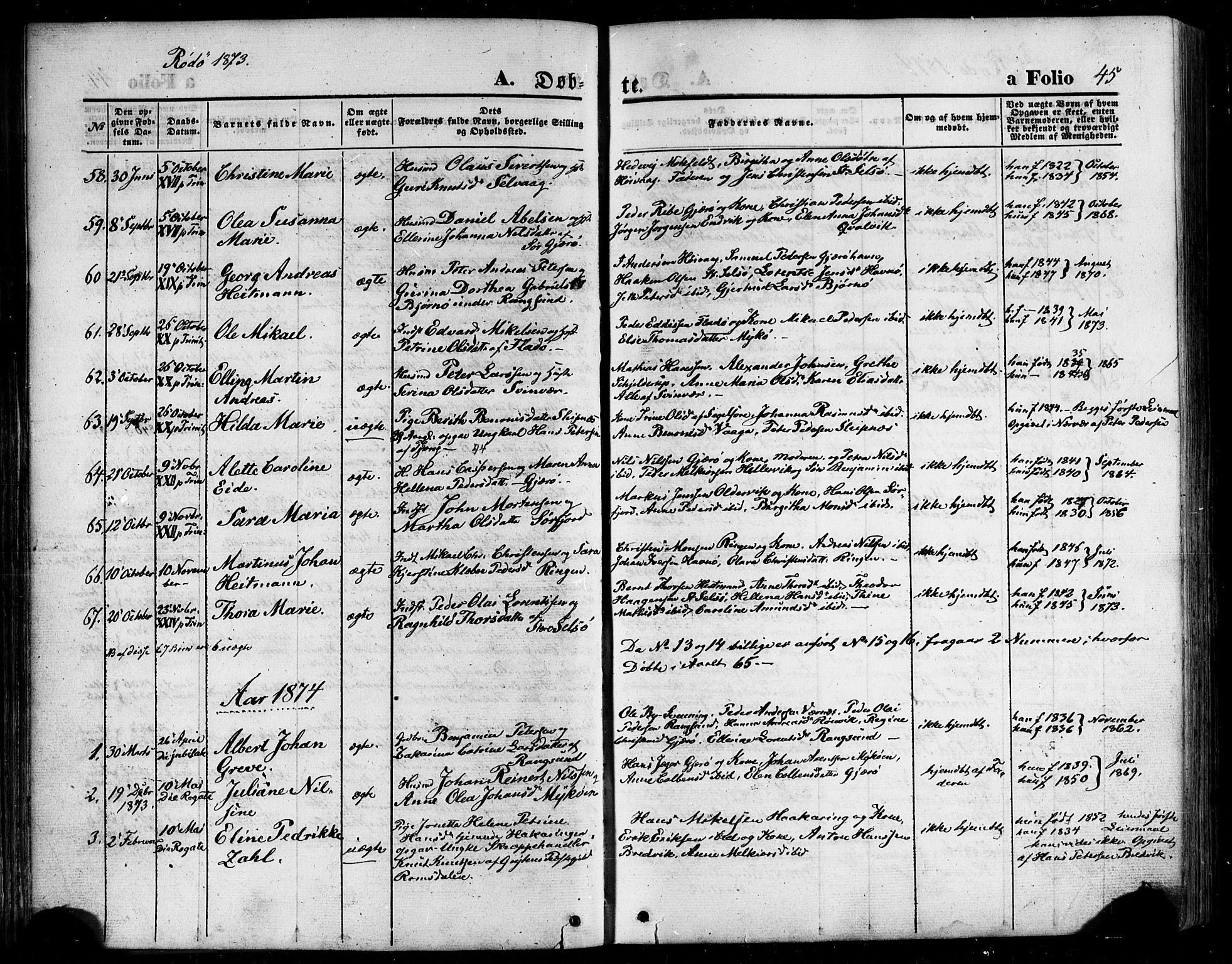 Ministerialprotokoller, klokkerbøker og fødselsregistre - Nordland, AV/SAT-A-1459/841/L0606: Parish register (official) no. 841A10, 1860-1877, p. 45