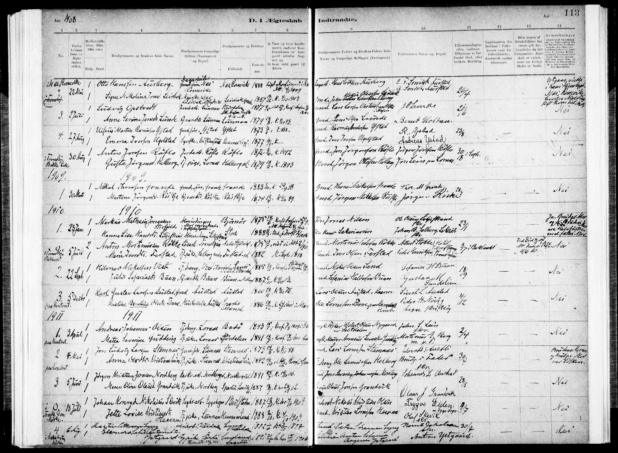 Ministerialprotokoller, klokkerbøker og fødselsregistre - Nord-Trøndelag, SAT/A-1458/731/L0309: Parish register (official) no. 731A01, 1879-1918, p. 113