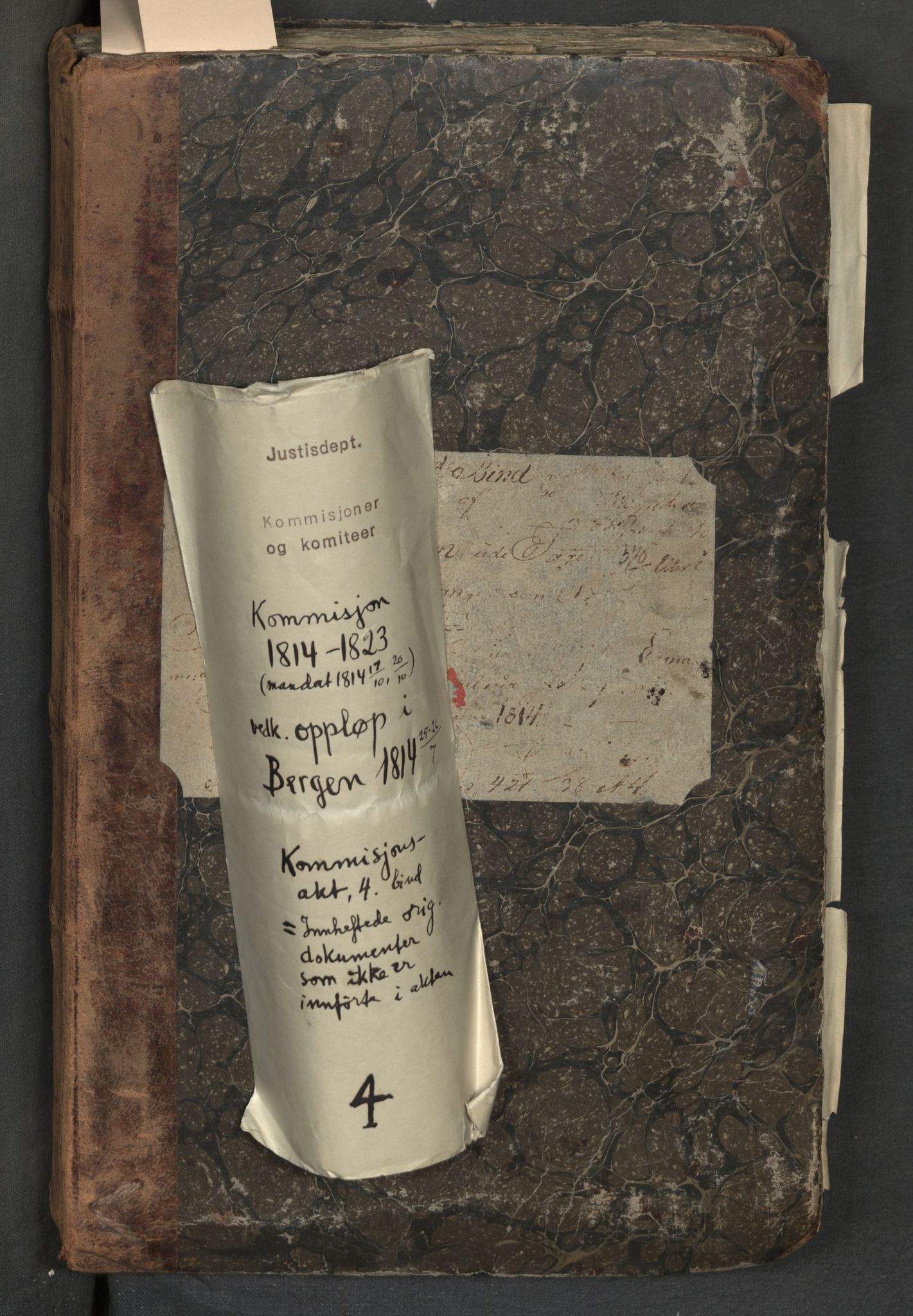 Justisdepartementet, Kommisjonen vedrørende opptøyer i Bergen 1814 og almuens klager, AV/RA-S-3795/D/L0004: Kommisjonsakt 4. bind. Innheftede originaldokumenter som ikke er innsatt i akten., 1814-1823