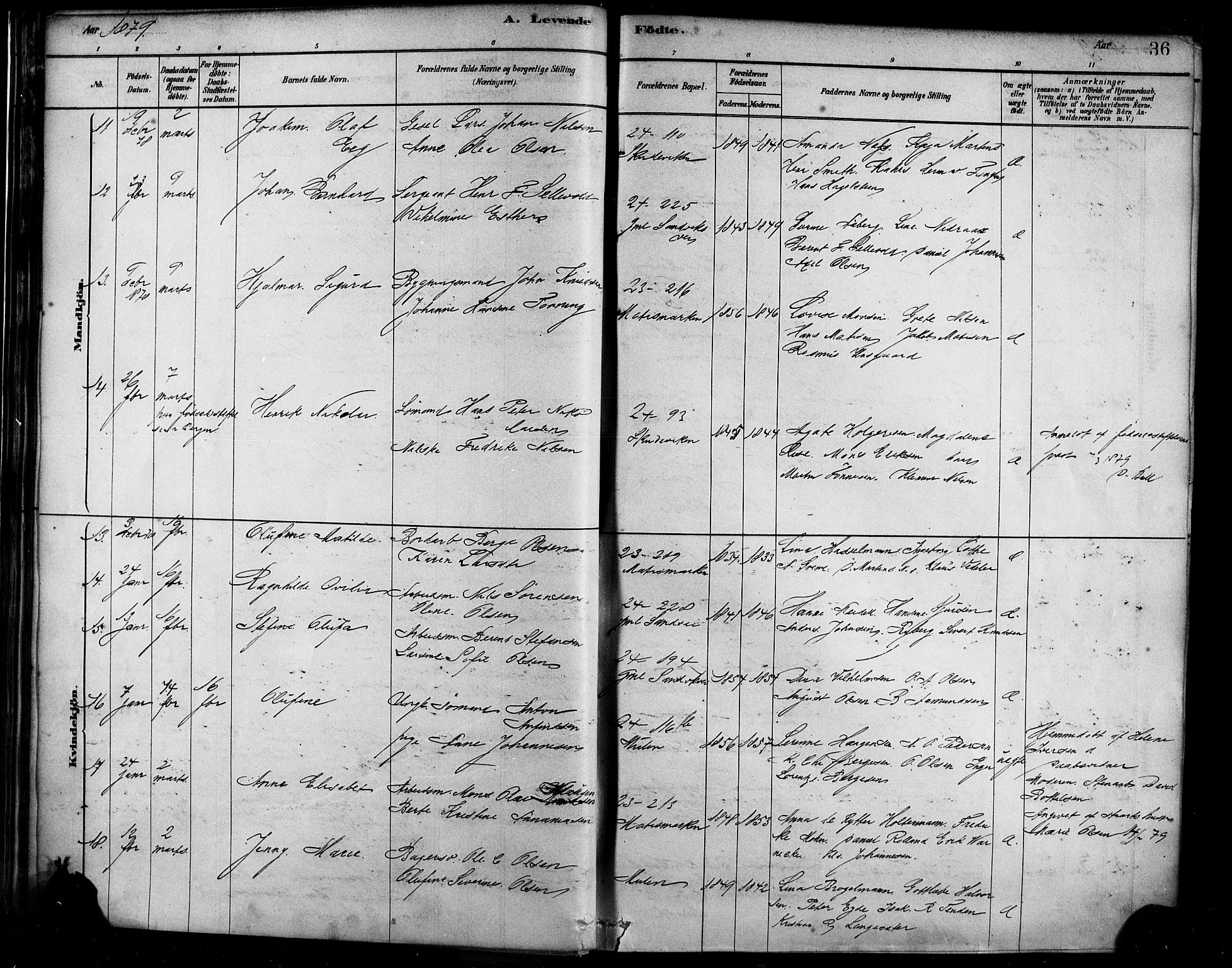 Sandviken Sokneprestembete, AV/SAB-A-77601/H/Ha/L0004: Parish register (official) no. B 1, 1878-1891, p. 36