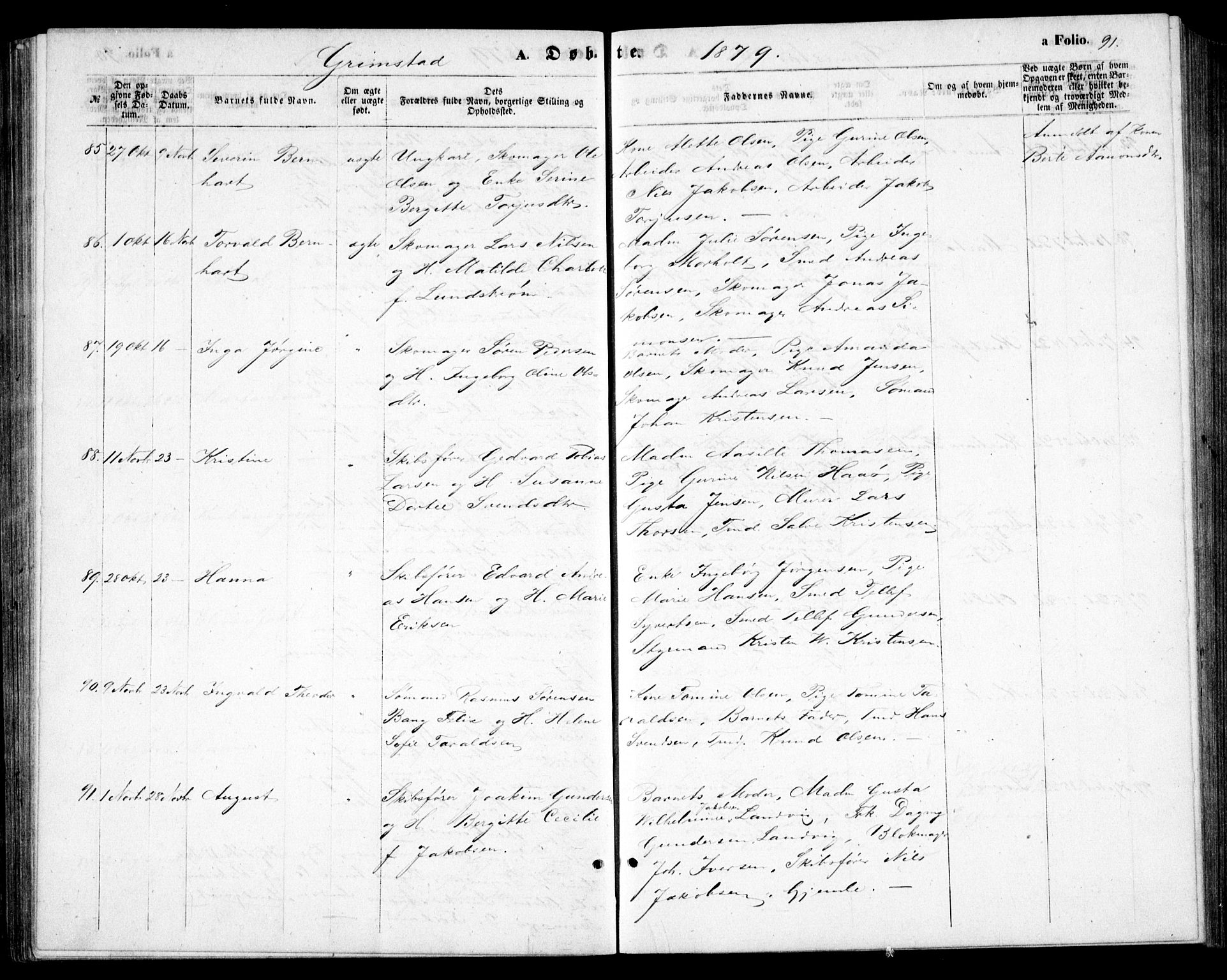 Fjære sokneprestkontor, AV/SAK-1111-0011/F/Fb/L0009: Parish register (copy) no. B 9, 1867-1870, p. 91