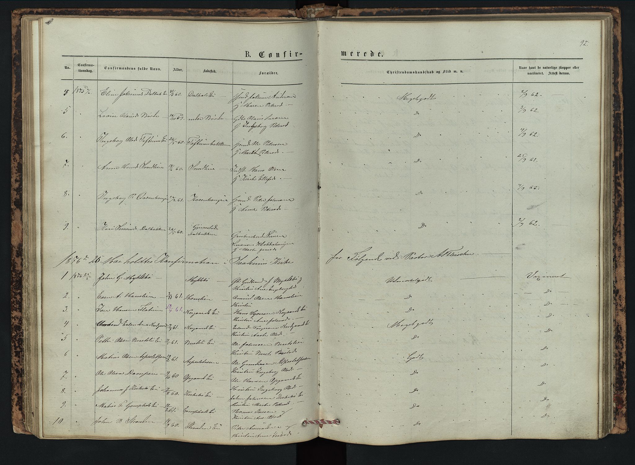 Vestre Gausdal prestekontor, SAH/PREST-094/H/Ha/Hab/L0002: Parish register (copy) no. 2, 1874-1897, p. 92