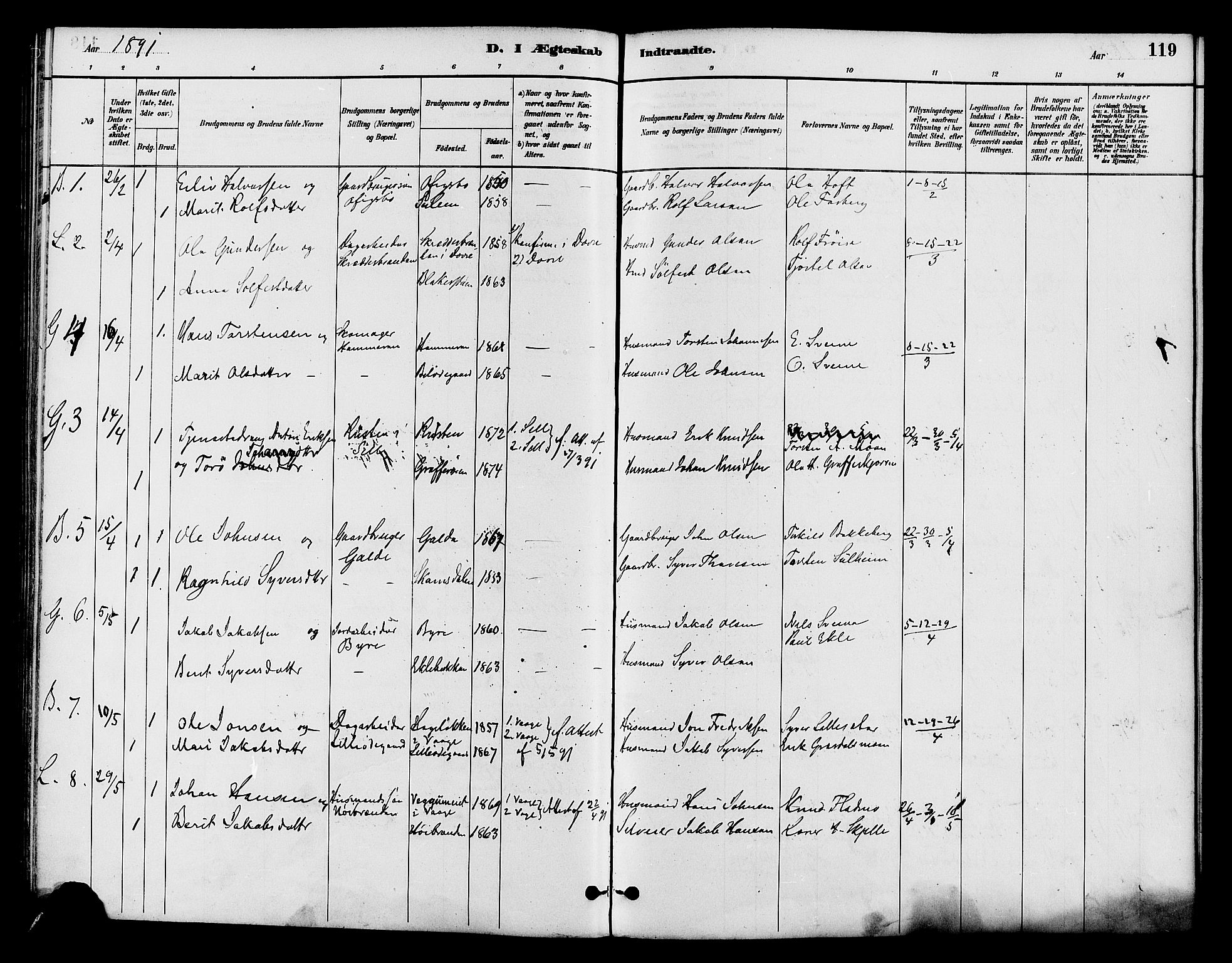 Lom prestekontor, AV/SAH-PREST-070/K/L0008: Parish register (official) no. 8, 1885-1898, p. 119