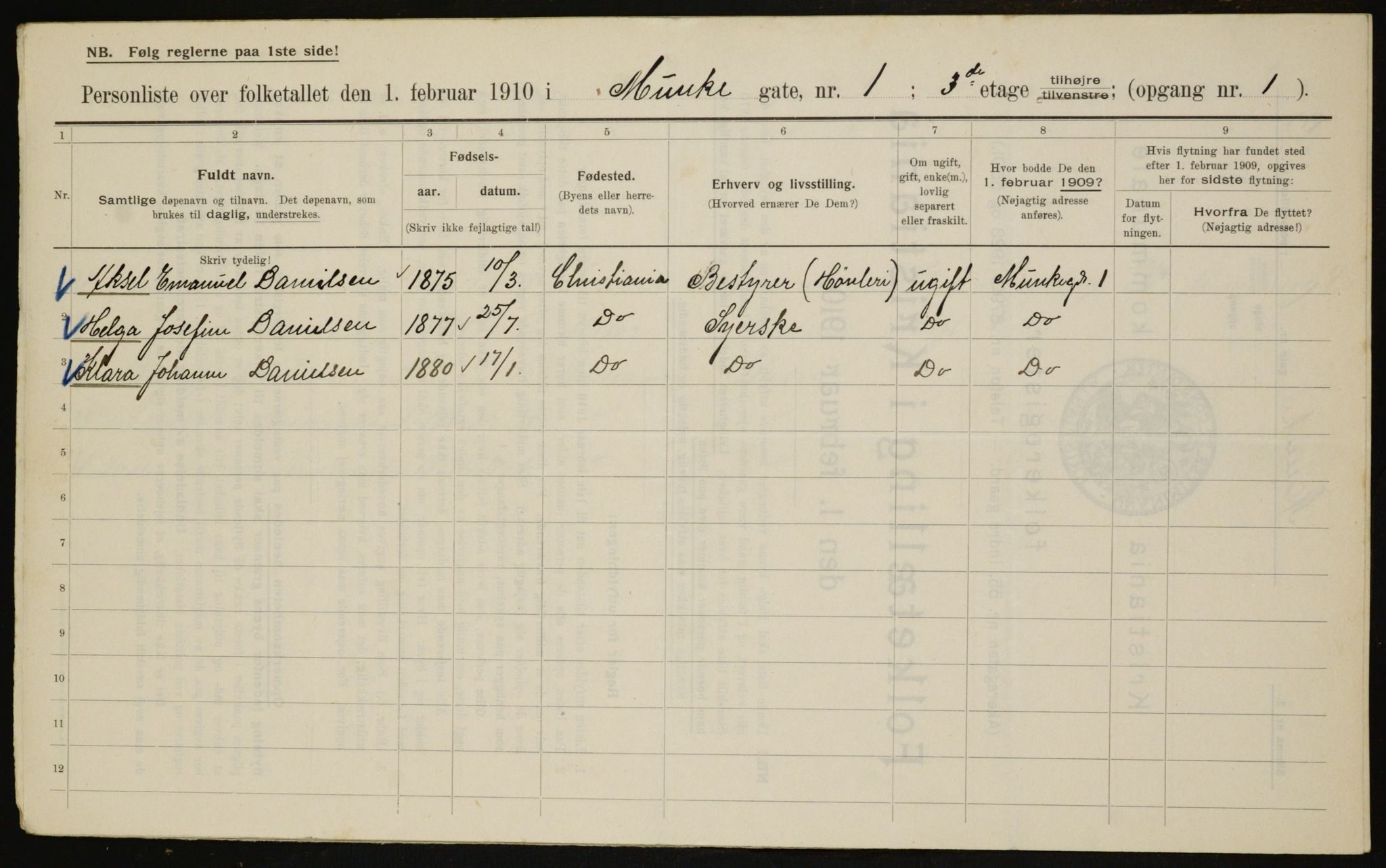 OBA, Municipal Census 1910 for Kristiania, 1910, p. 65601