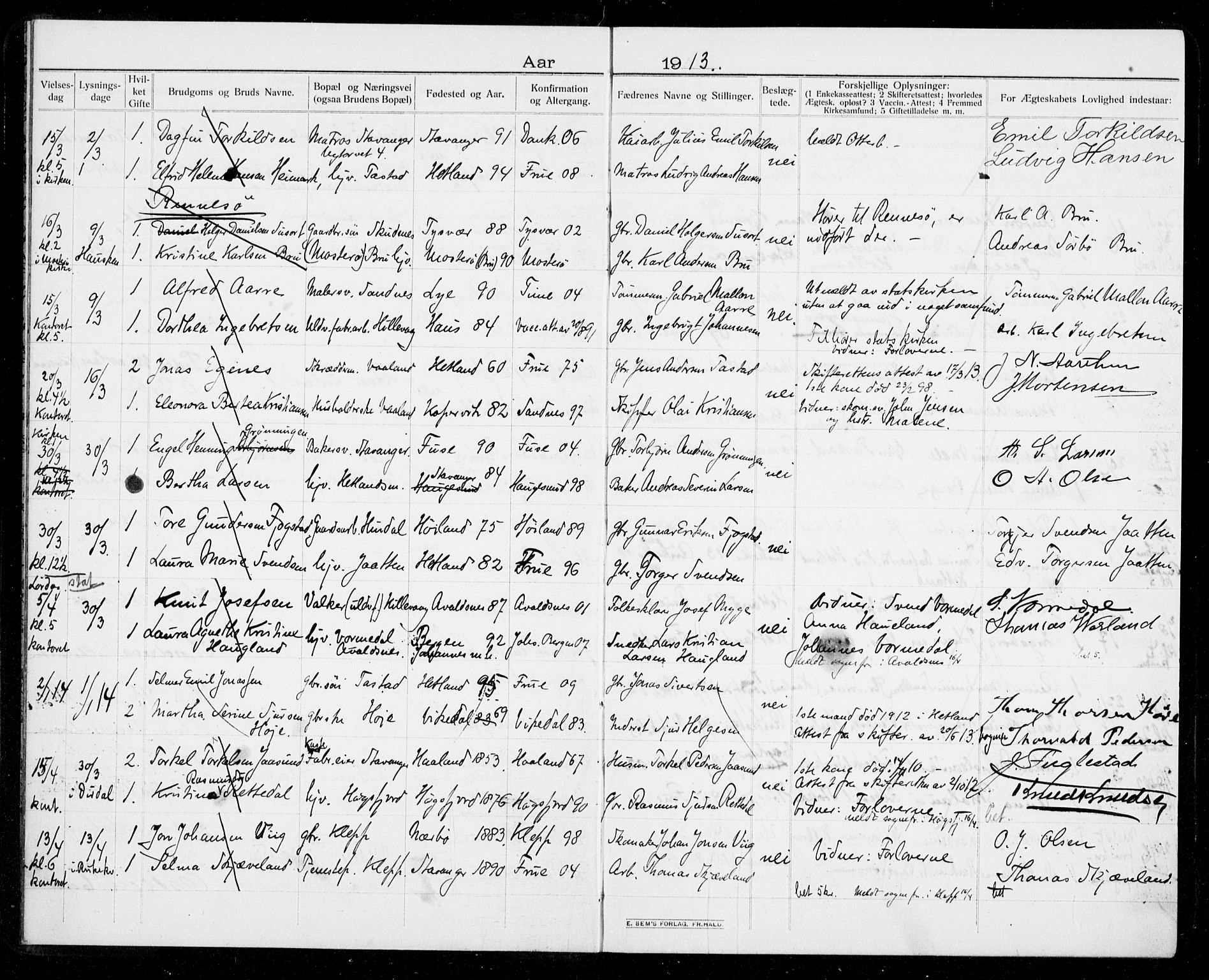 Hetland sokneprestkontor, SAST/A-101826/70/705BA/L0005: Banns register no. 705.BA.5, 1911-1935