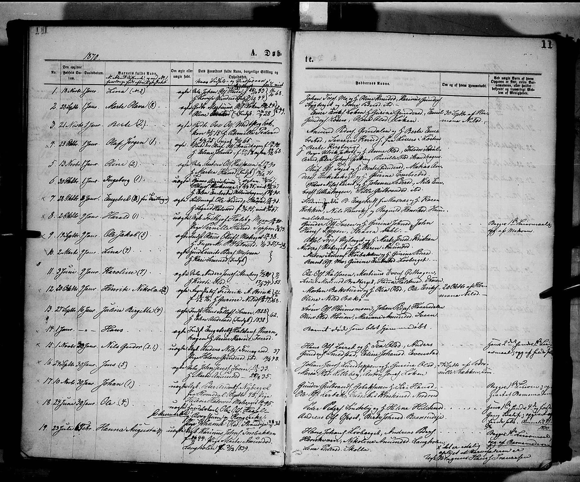 Elverum prestekontor, SAH/PREST-044/H/Ha/Haa/L0011: Parish register (official) no. 11, 1869-1879, p. 11