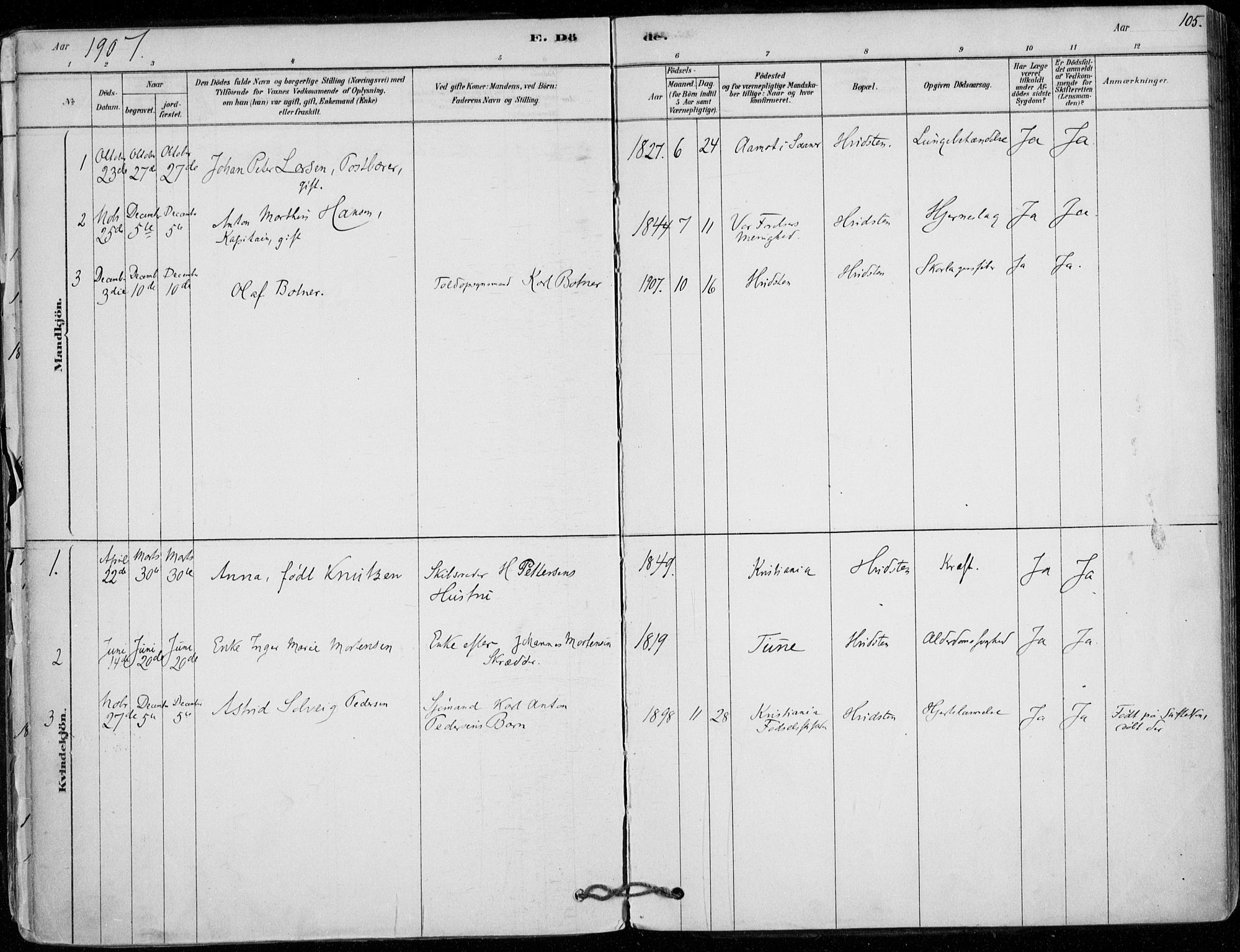 Vestby prestekontor Kirkebøker, AV/SAO-A-10893/F/Fd/L0001: Parish register (official) no. IV 1, 1878-1945, p. 105