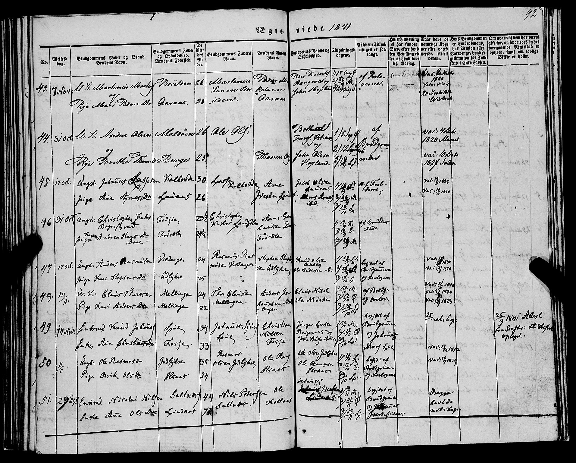 Lindås Sokneprestembete, SAB/A-76701/H/Haa: Parish register (official) no. A 12, 1836-1848, p. 92
