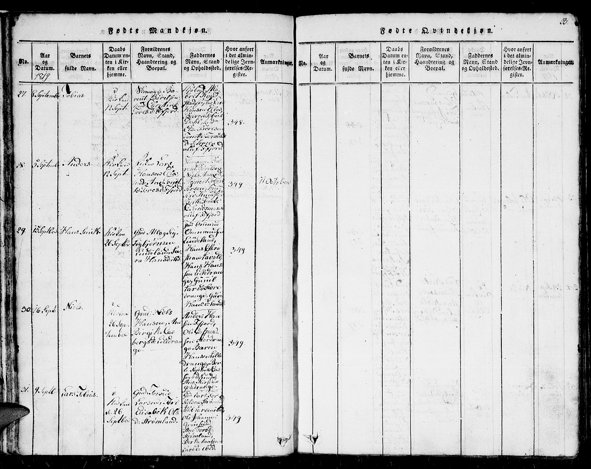 Flekkefjord sokneprestkontor, AV/SAK-1111-0012/F/Fb/Fbc/L0003: Parish register (copy) no. B 3, 1815-1826, p. 33