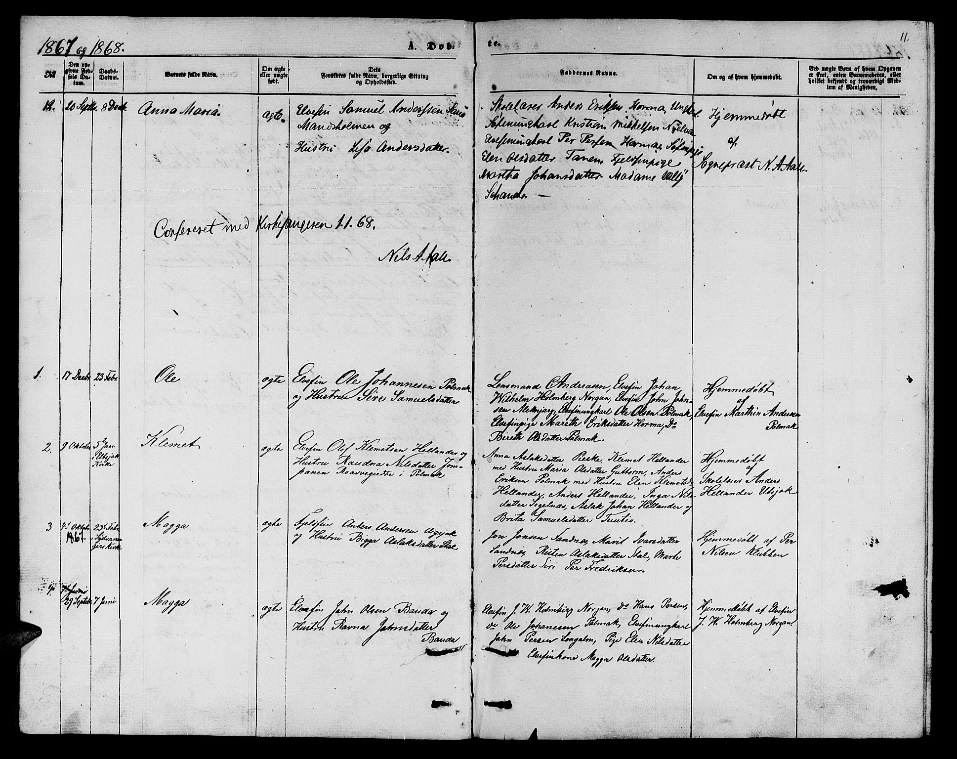 Nesseby sokneprestkontor, SATØ/S-1330/H/Hb/L0006klokker: Parish register (copy) no. 6, 1860-1876, p. 11