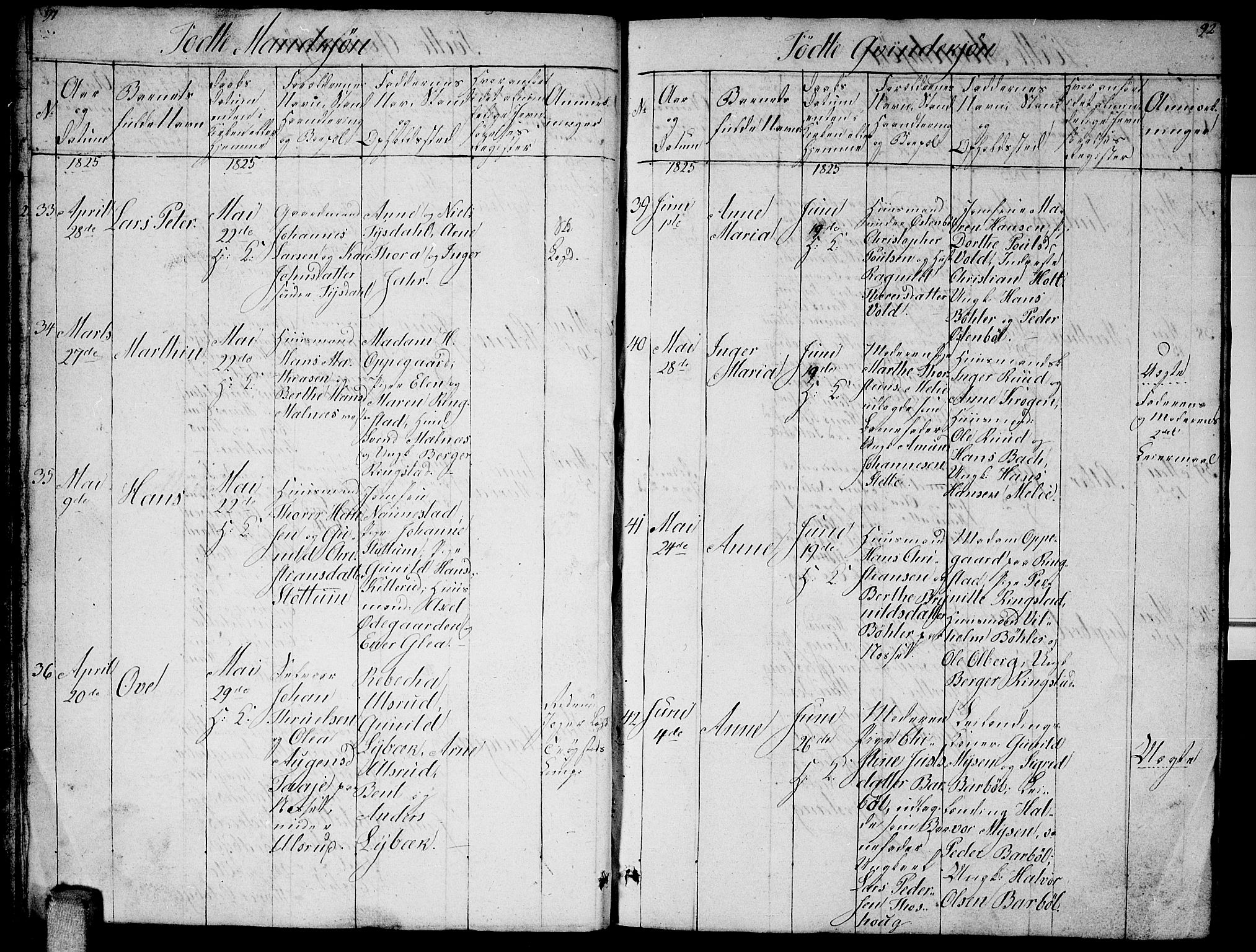 Enebakk prestekontor Kirkebøker, AV/SAO-A-10171c/G/Ga/L0002: Parish register (copy) no. I 2, 1822-1833, p. 91-92