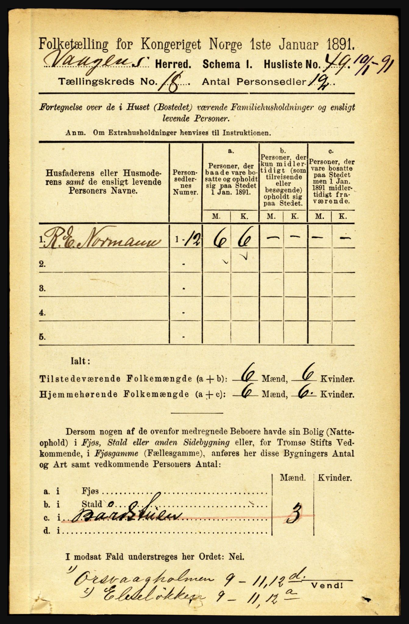 RA, 1891 census for 1865 Vågan, 1891, p. 5120