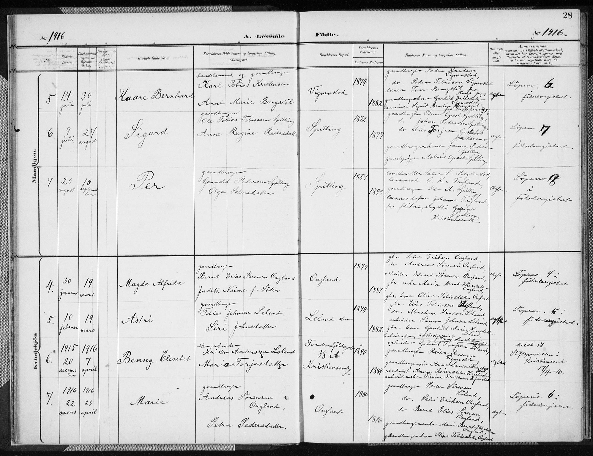 Nord-Audnedal sokneprestkontor, AV/SAK-1111-0032/F/Fa/Fab/L0004: Parish register (official) no. A 4, 1901-1917, p. 28