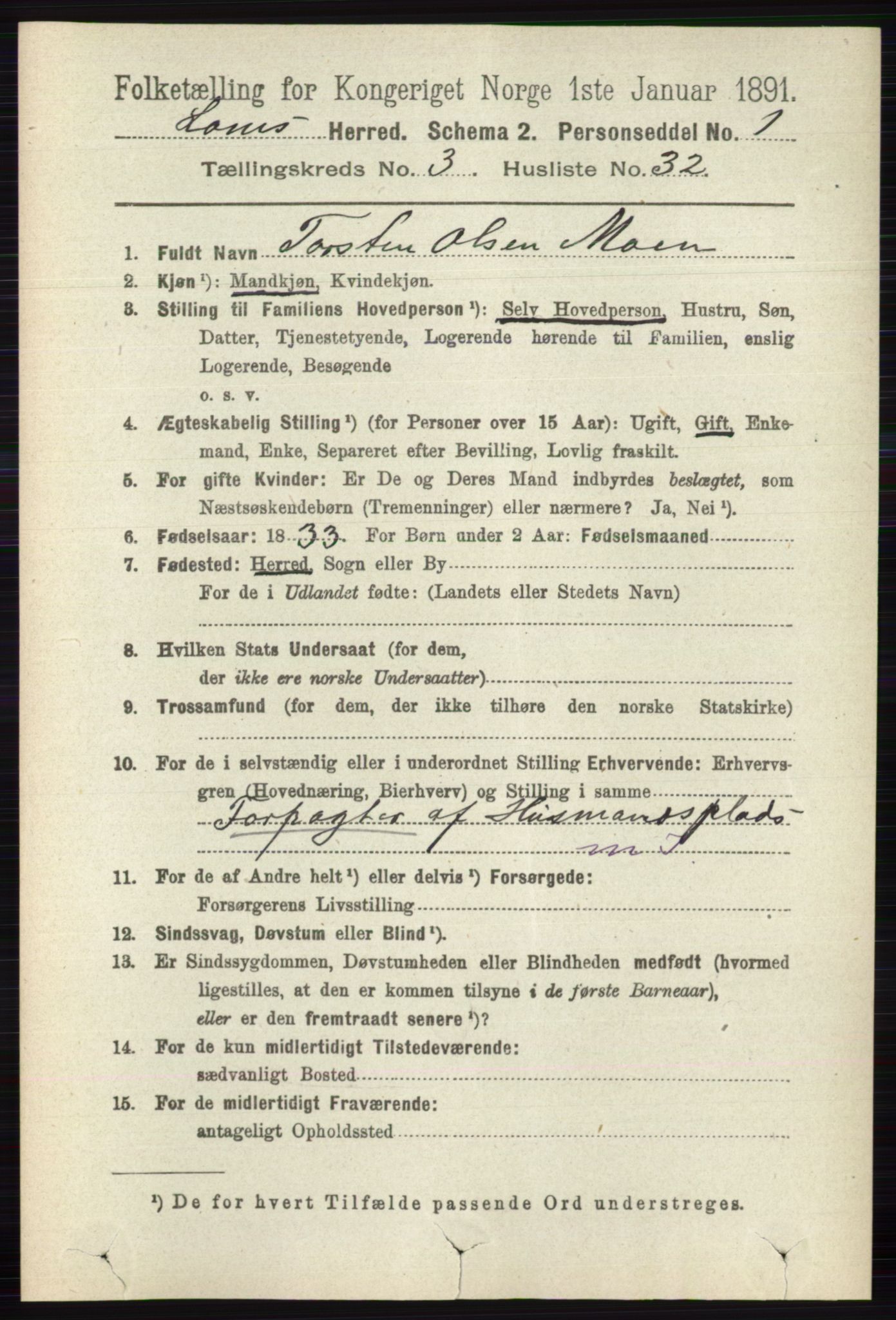 RA, 1891 census for 0514 Lom, 1891, p. 1444