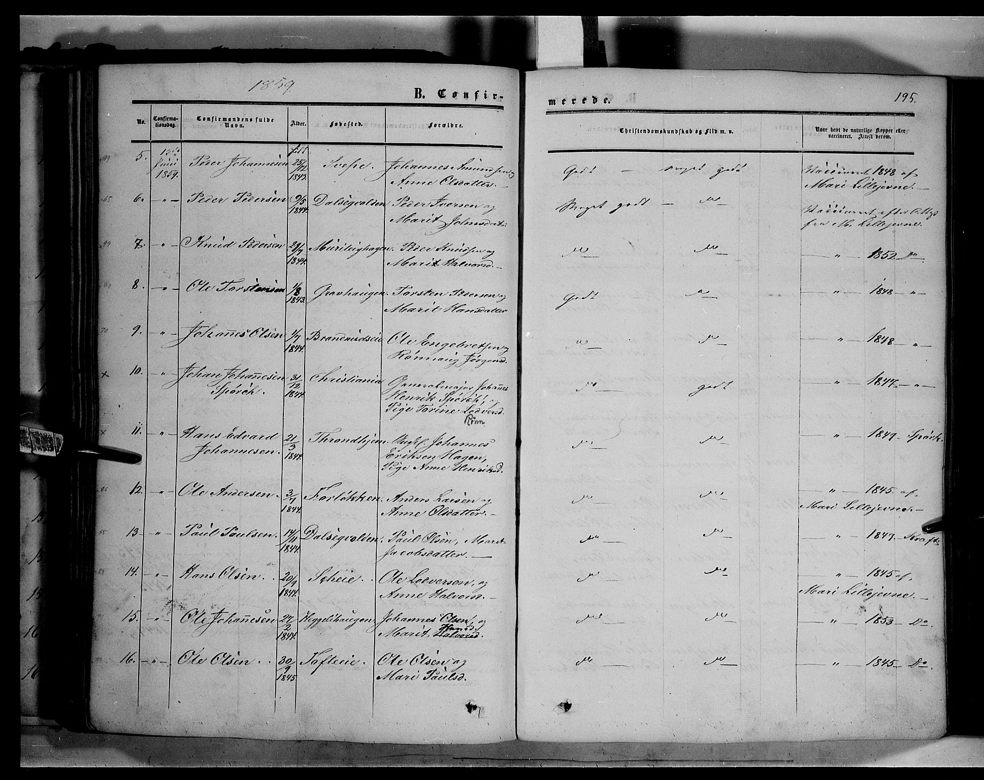 Sør-Fron prestekontor, SAH/PREST-010/H/Ha/Haa/L0001: Parish register (official) no. 1, 1849-1863, p. 195