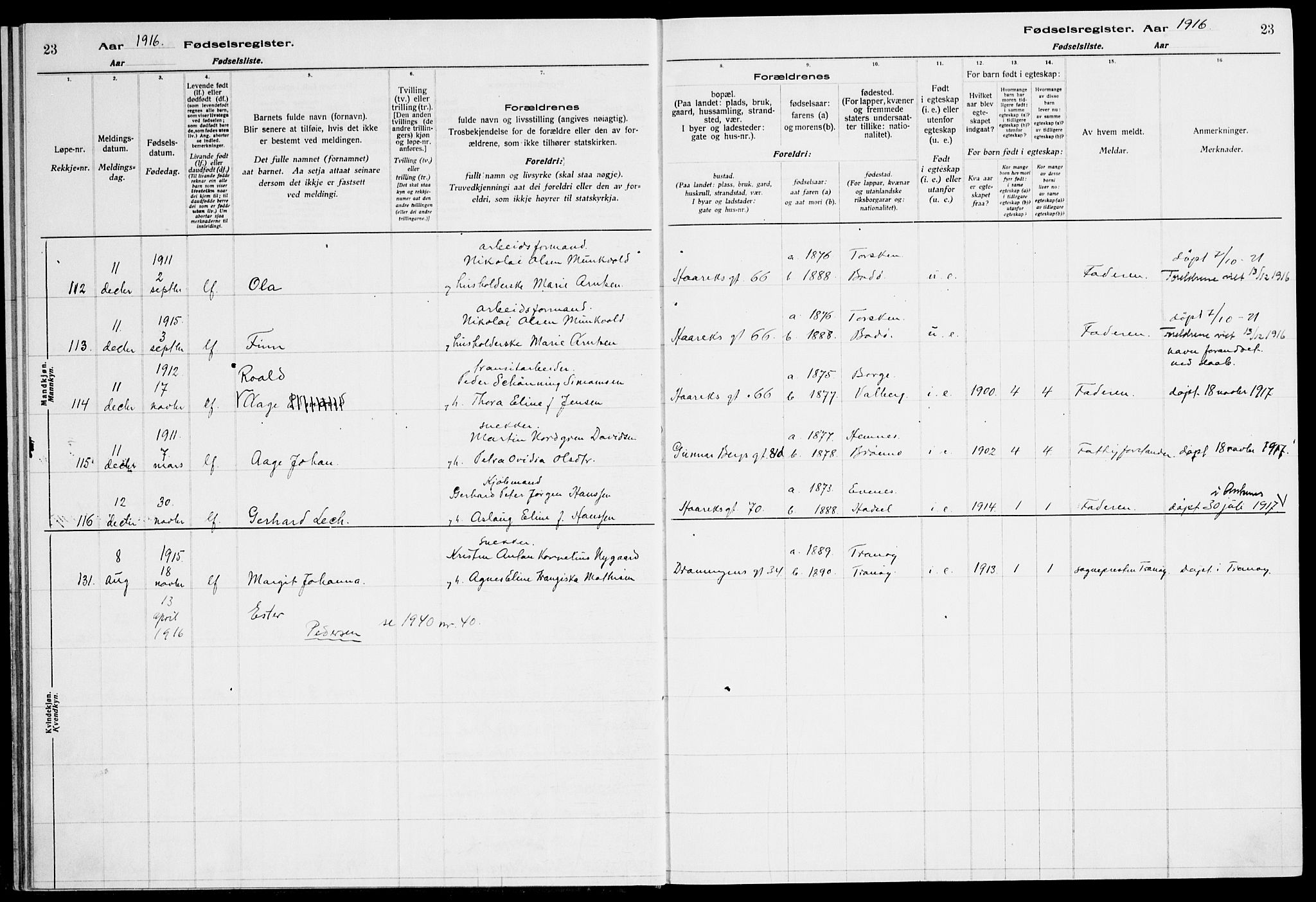 Ministerialprotokoller, klokkerbøker og fødselsregistre - Nordland, SAT/A-1459/871/L1013: Birth register no. 871.II.4.1, 1916-1924, p. 23