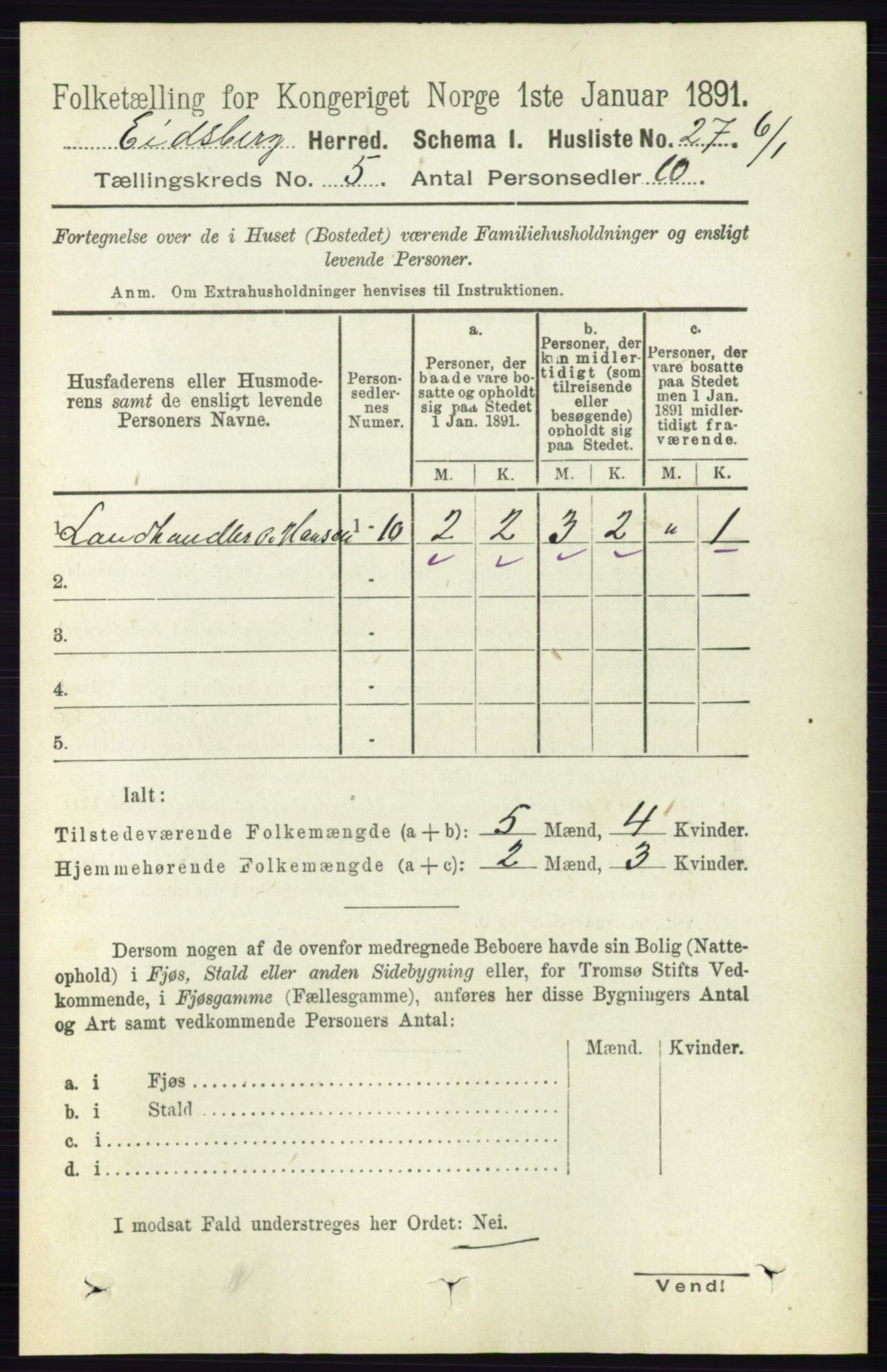 RA, 1891 census for 0125 Eidsberg, 1891, p. 2950