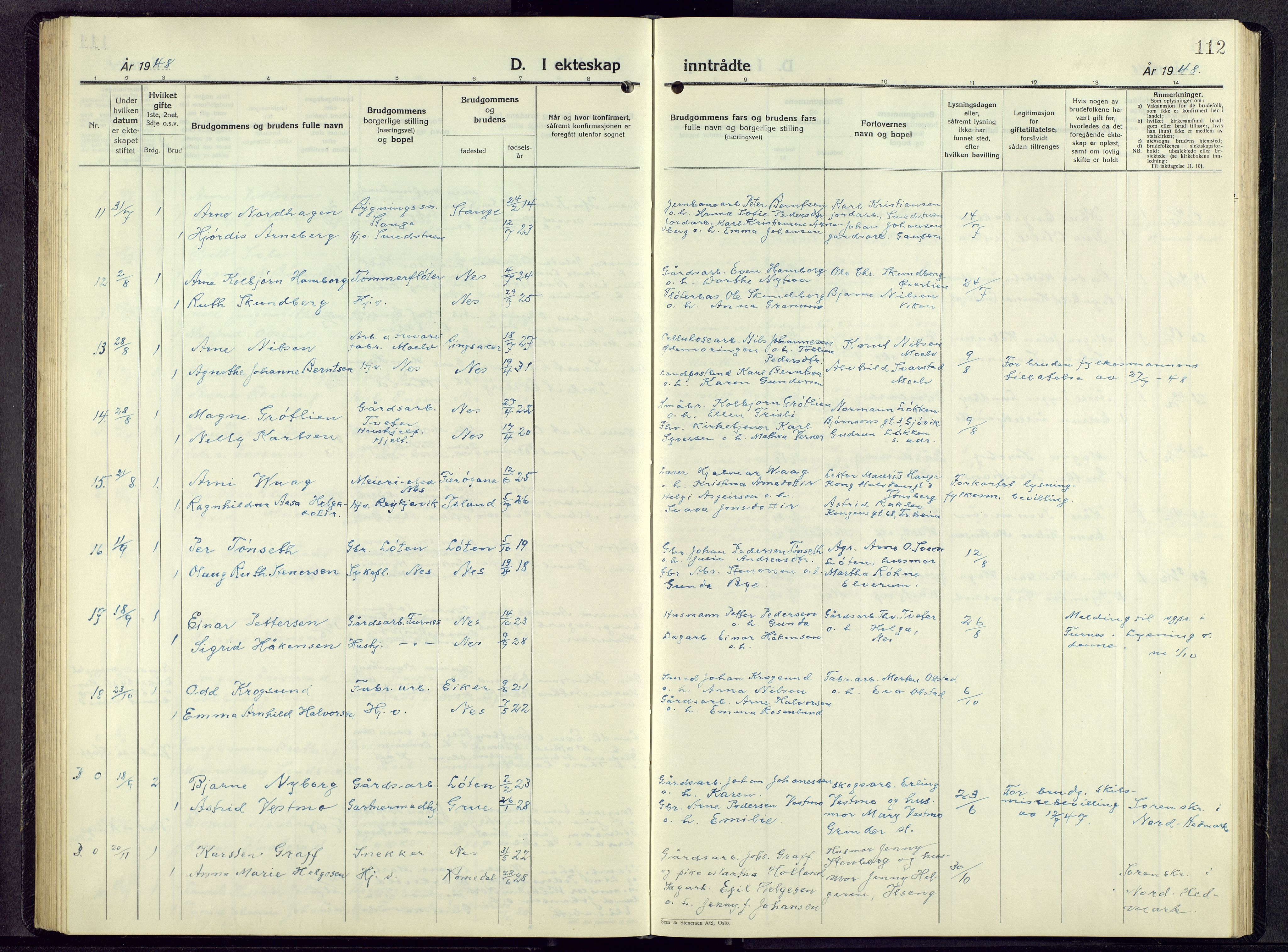 Nes prestekontor, Hedmark, SAH/PREST-020/L/La/L0014: Parish register (copy) no. 14, 1948-1967, p. 112
