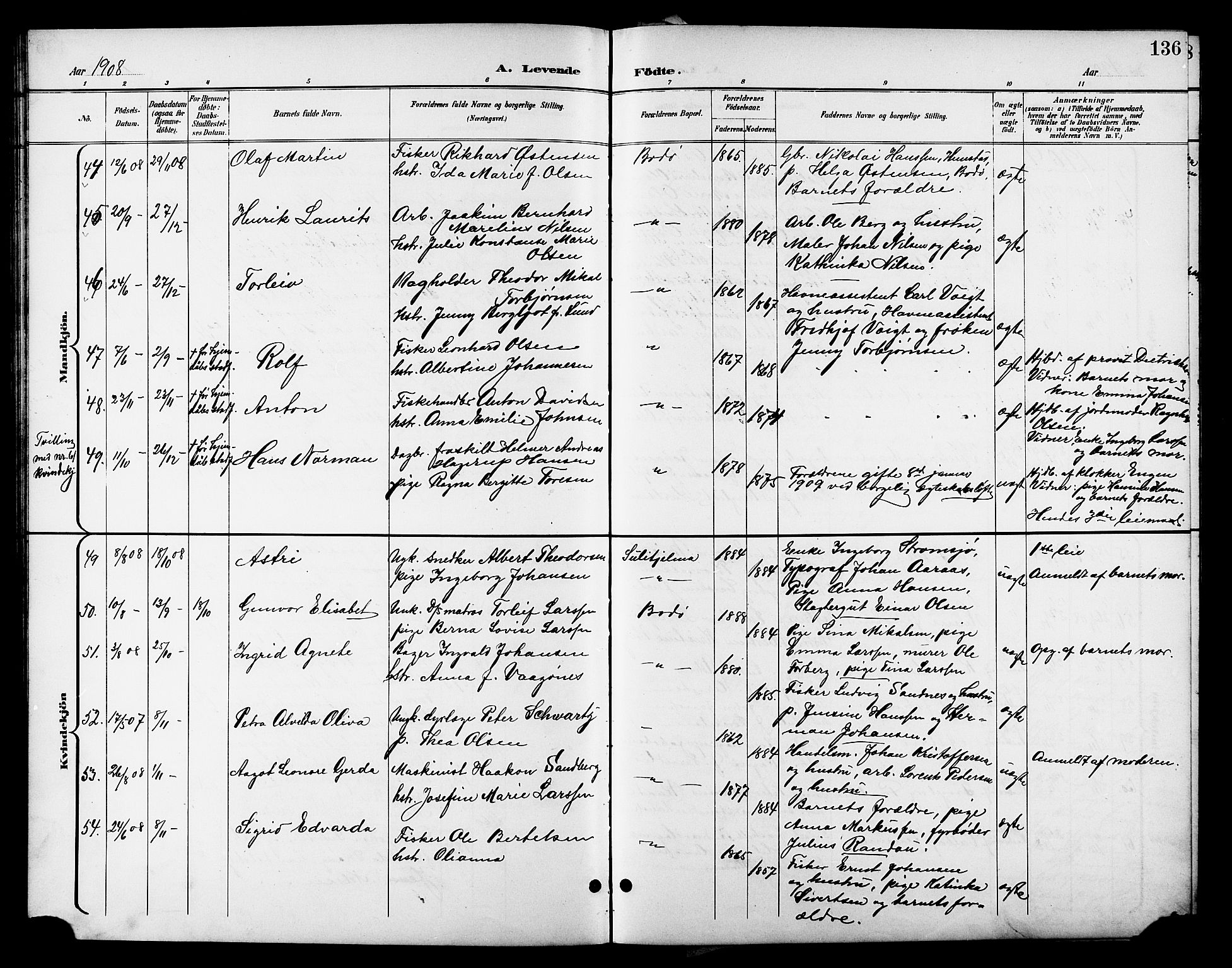 Ministerialprotokoller, klokkerbøker og fødselsregistre - Nordland, SAT/A-1459/801/L0033: Parish register (copy) no. 801C08, 1898-1910, p. 136